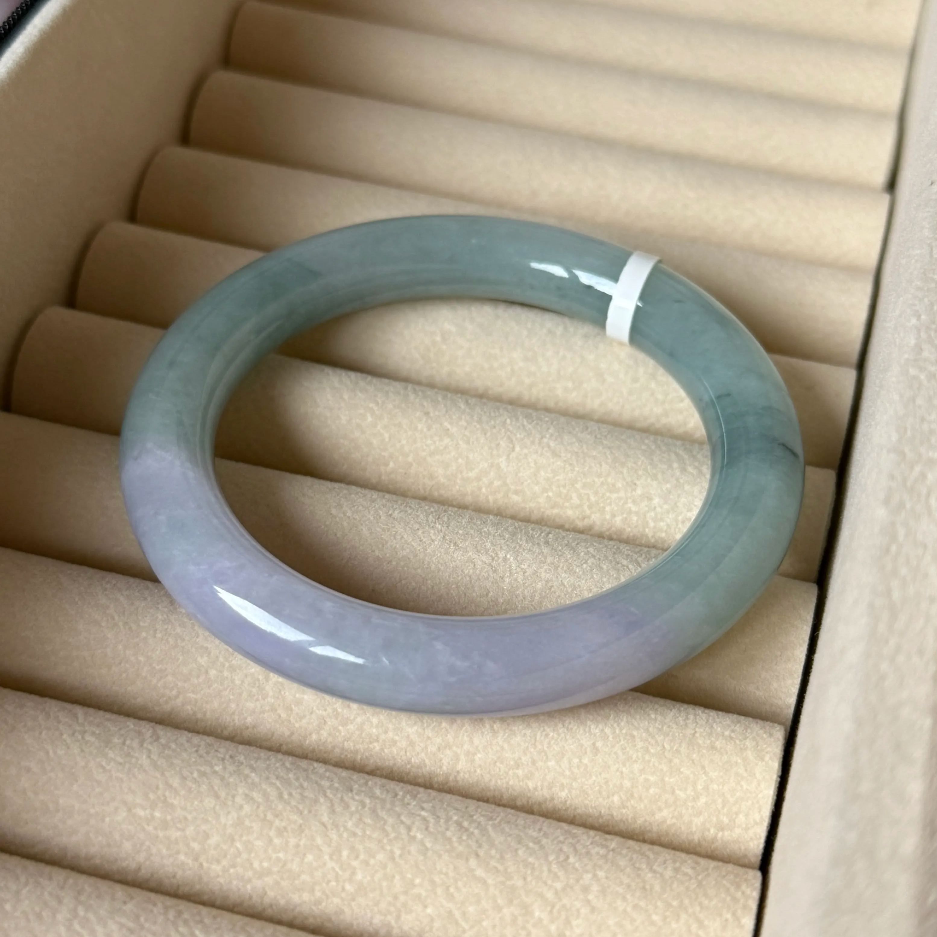 Grade A Cornflower Green Jade Yuan Tiao Bangle - S55+/57.4g - AMM
