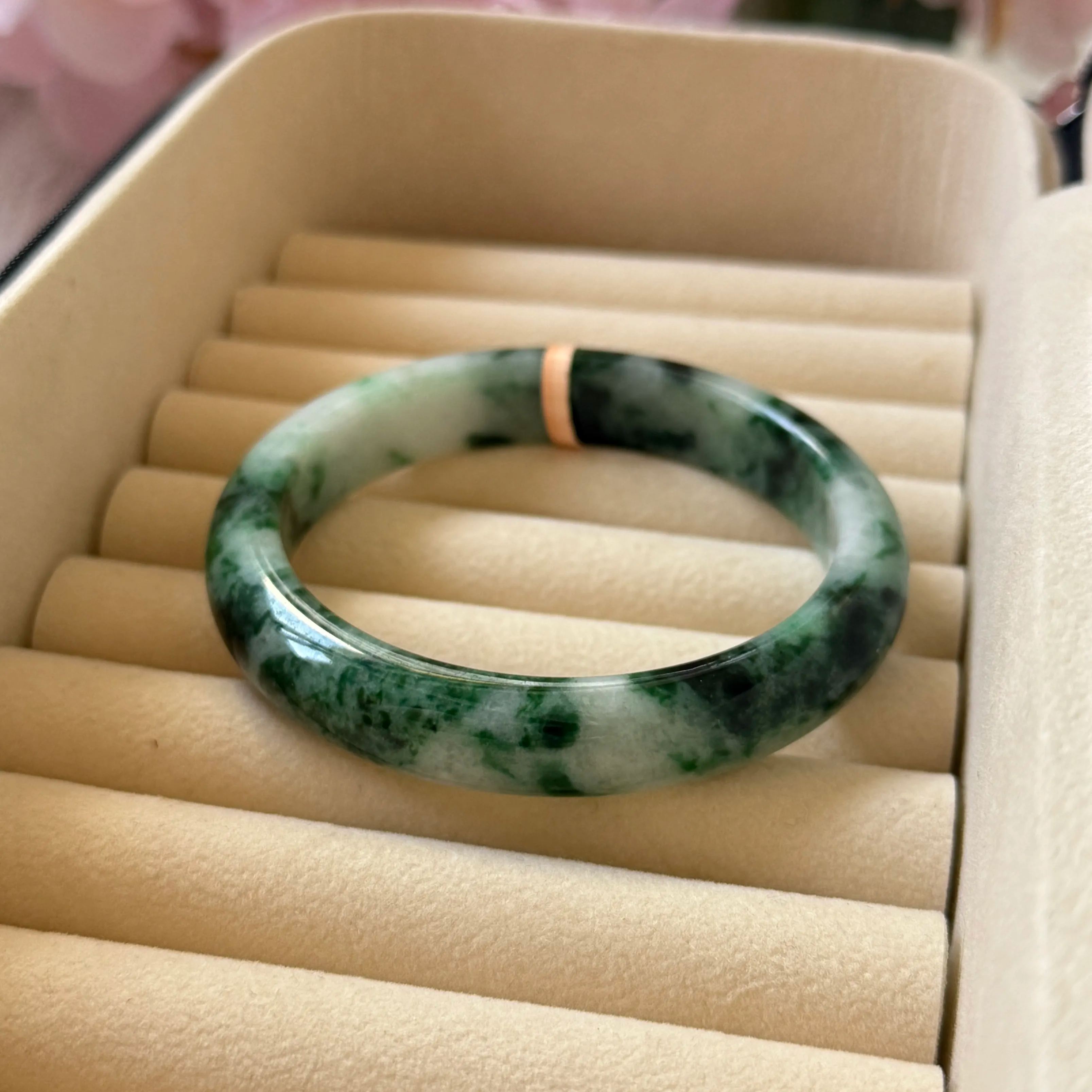 Grade A Flower Green Jade Bangle - S59/52.8g