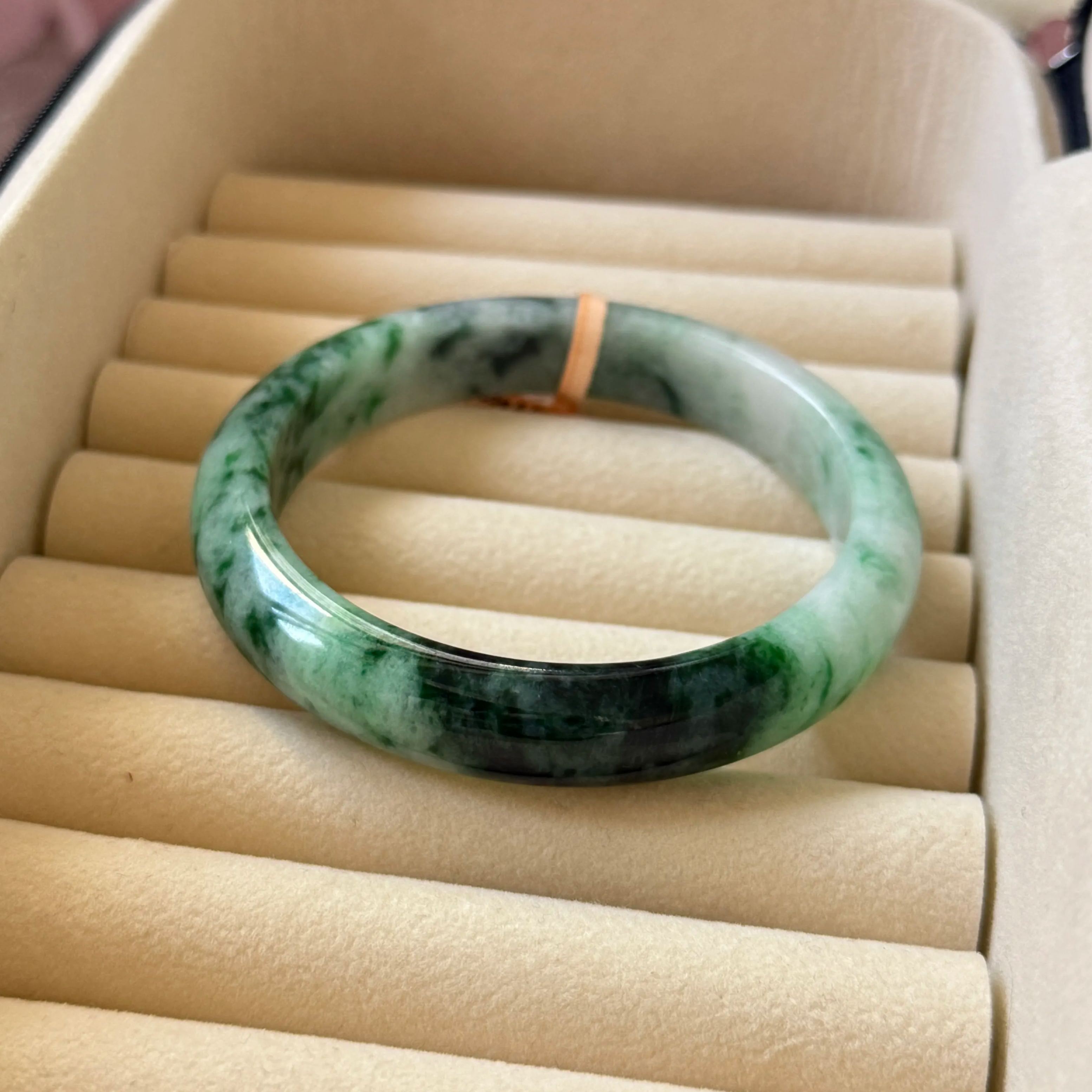 Grade A Flower Green Jade Bangle - S58+/49.8g