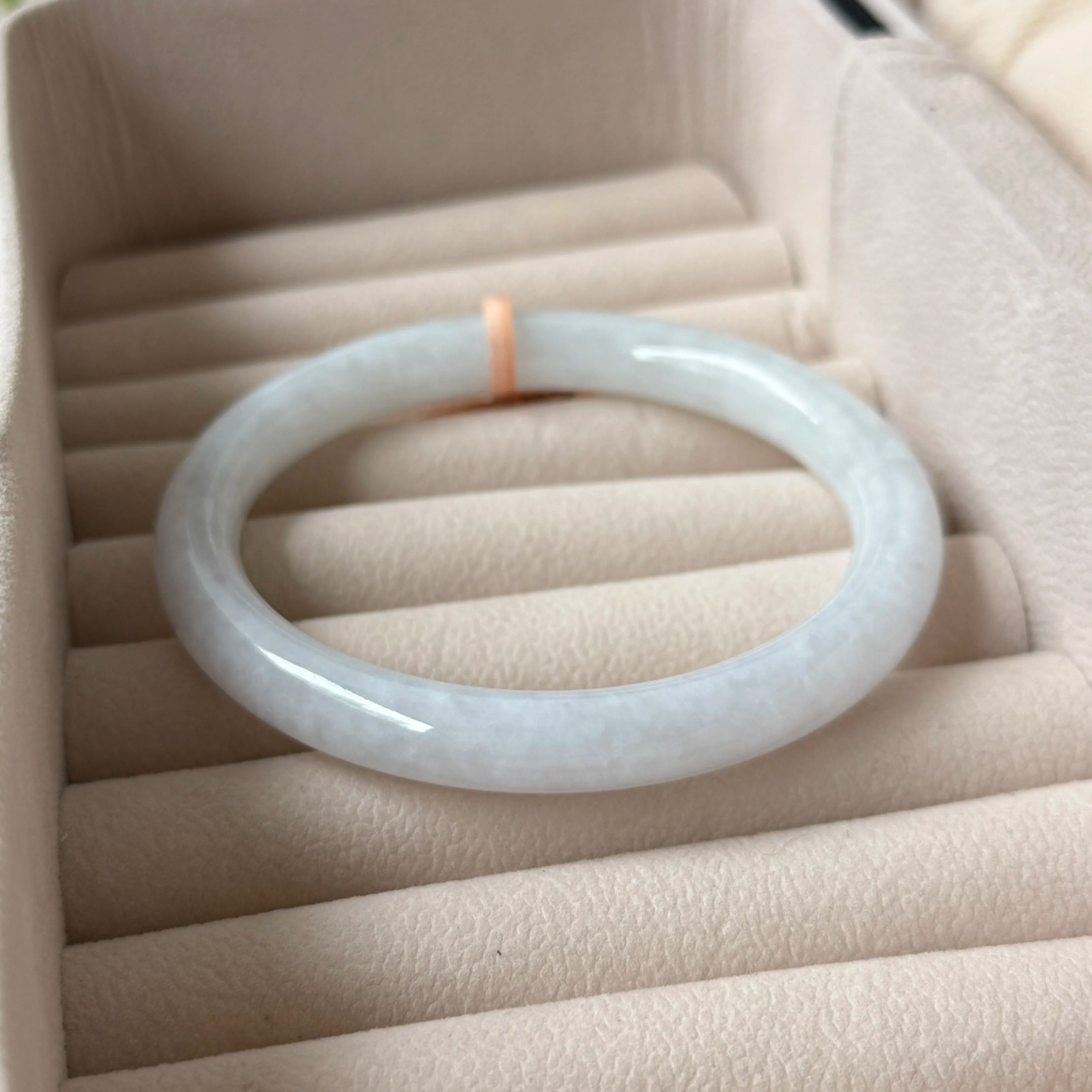 Grade A Snowy White Jade Yuan Tiao Bangle - S64/52.9g