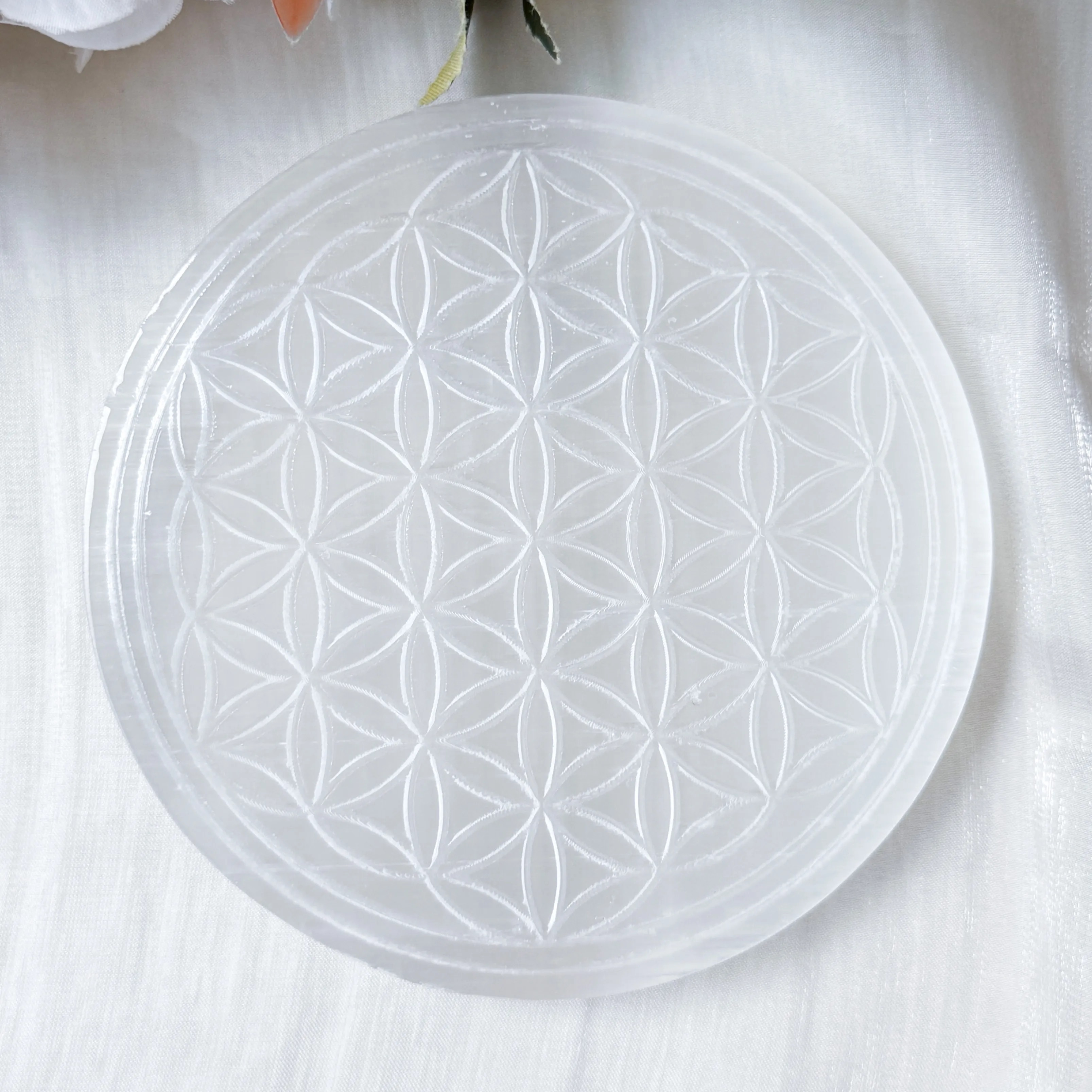 Selenite Flower of Life Plate