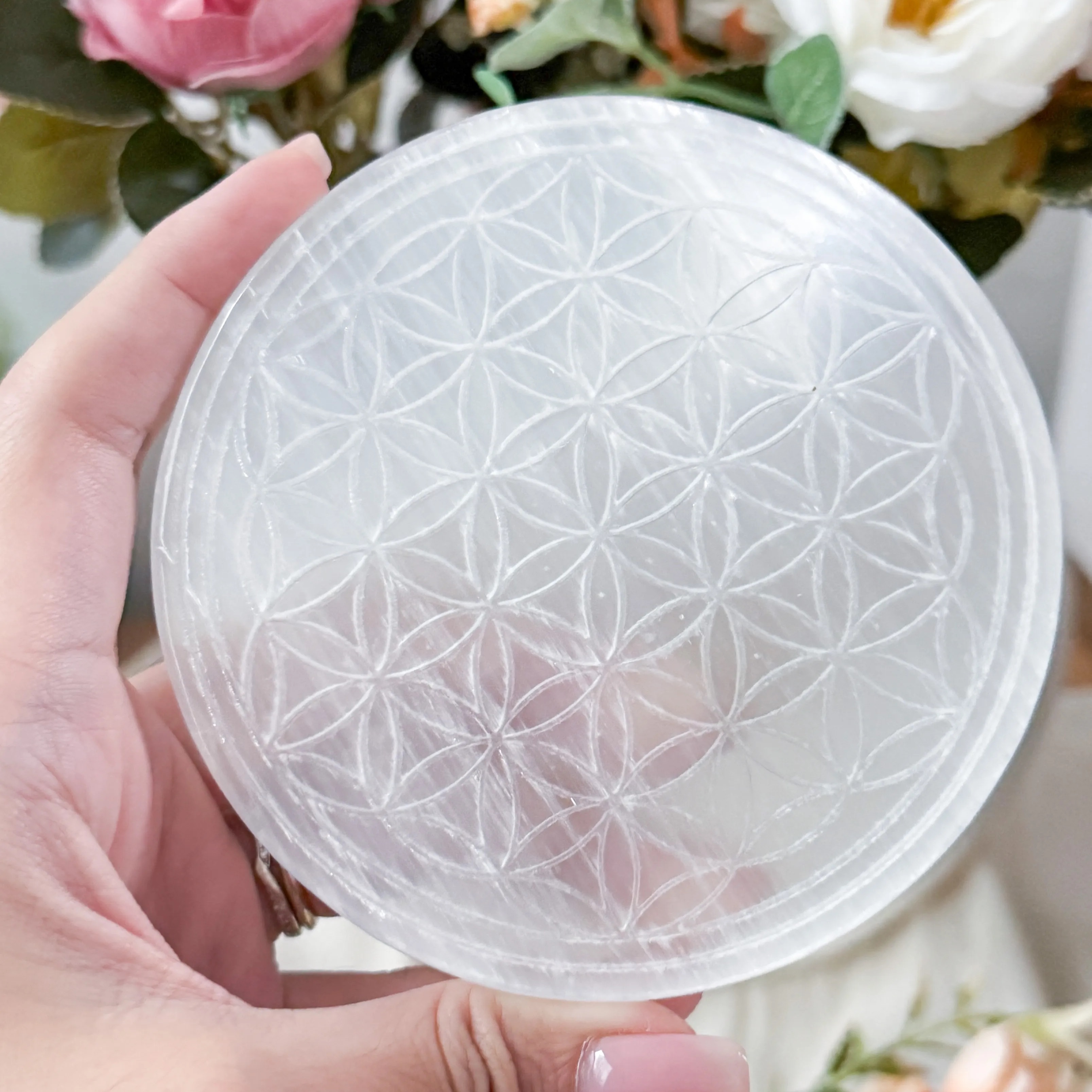 Selenite Flower of Life Plate