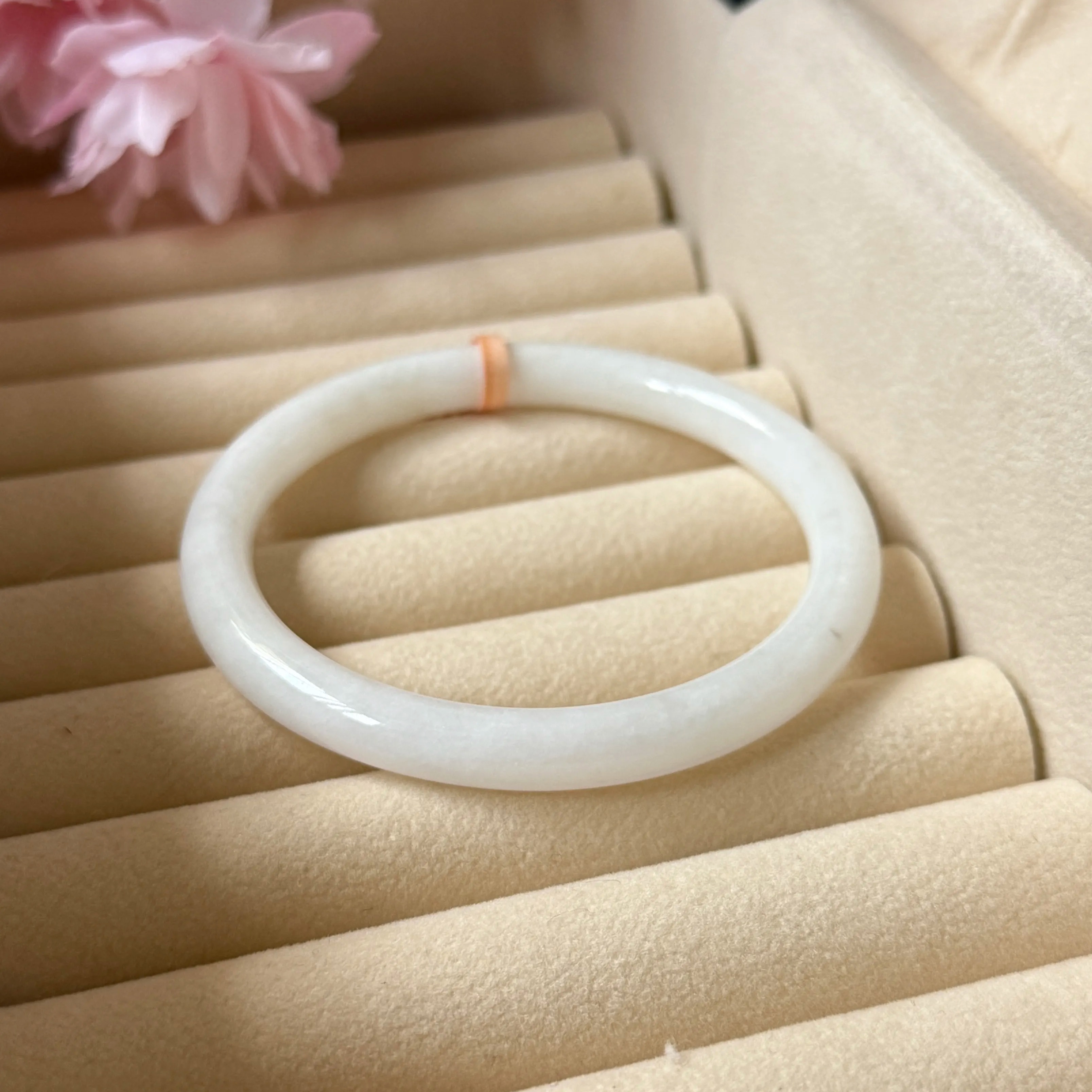 Grade A Snowy White Jade Xi Tiao Bangle - S57+/29.8g