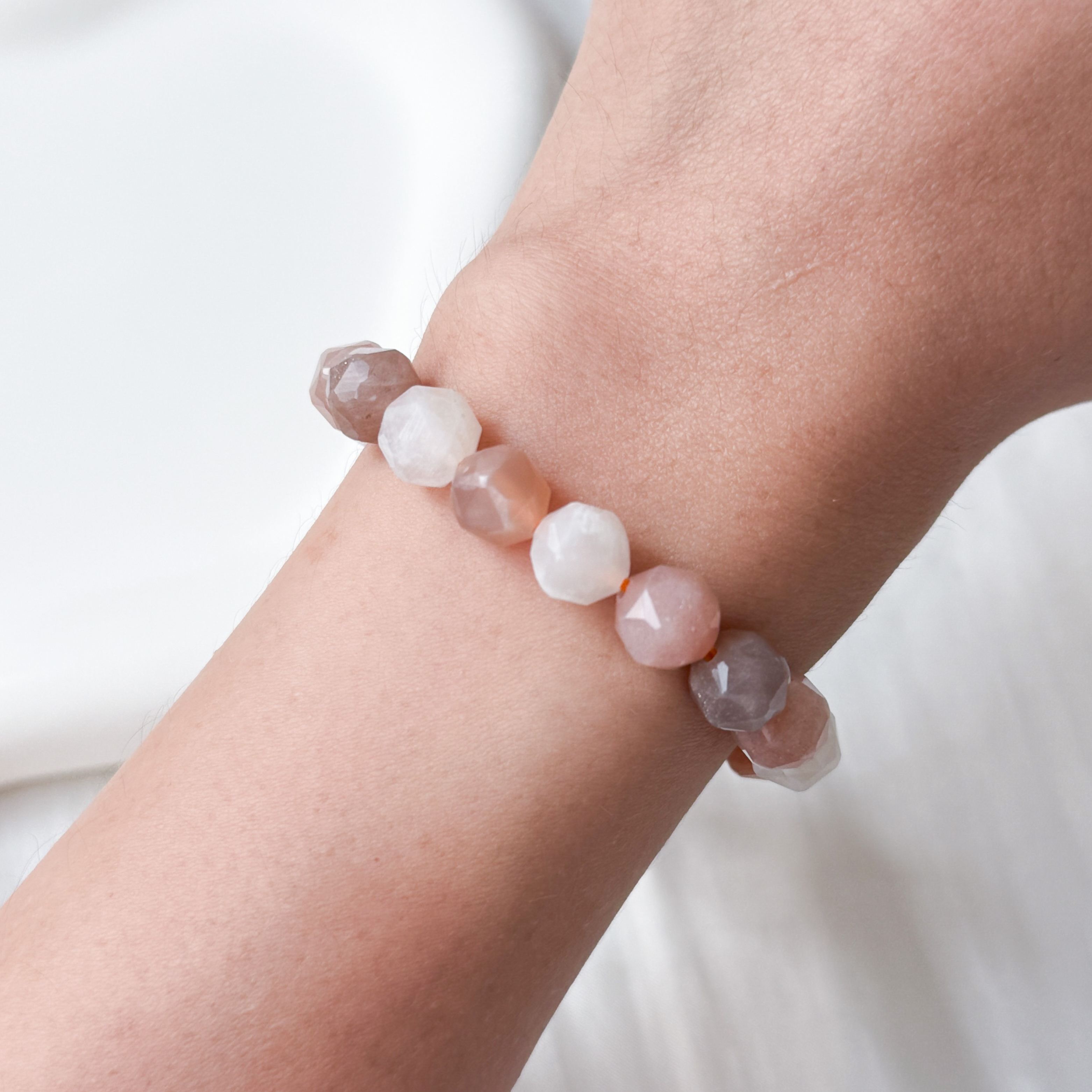 Multi Coloured Moonstone 8mm Diamond Bracelet