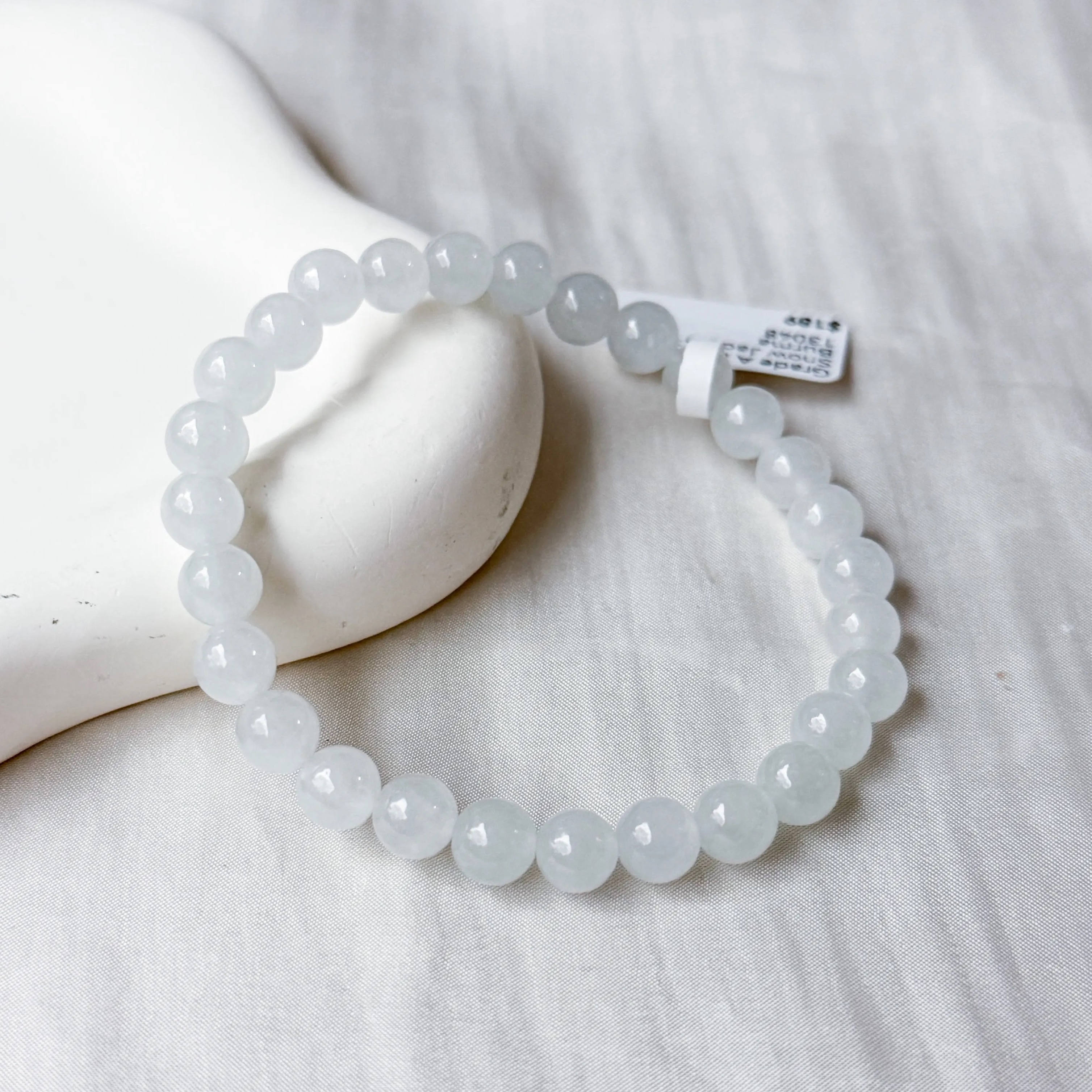 Grade A Misty Snow Jade 6+mm Bracelet