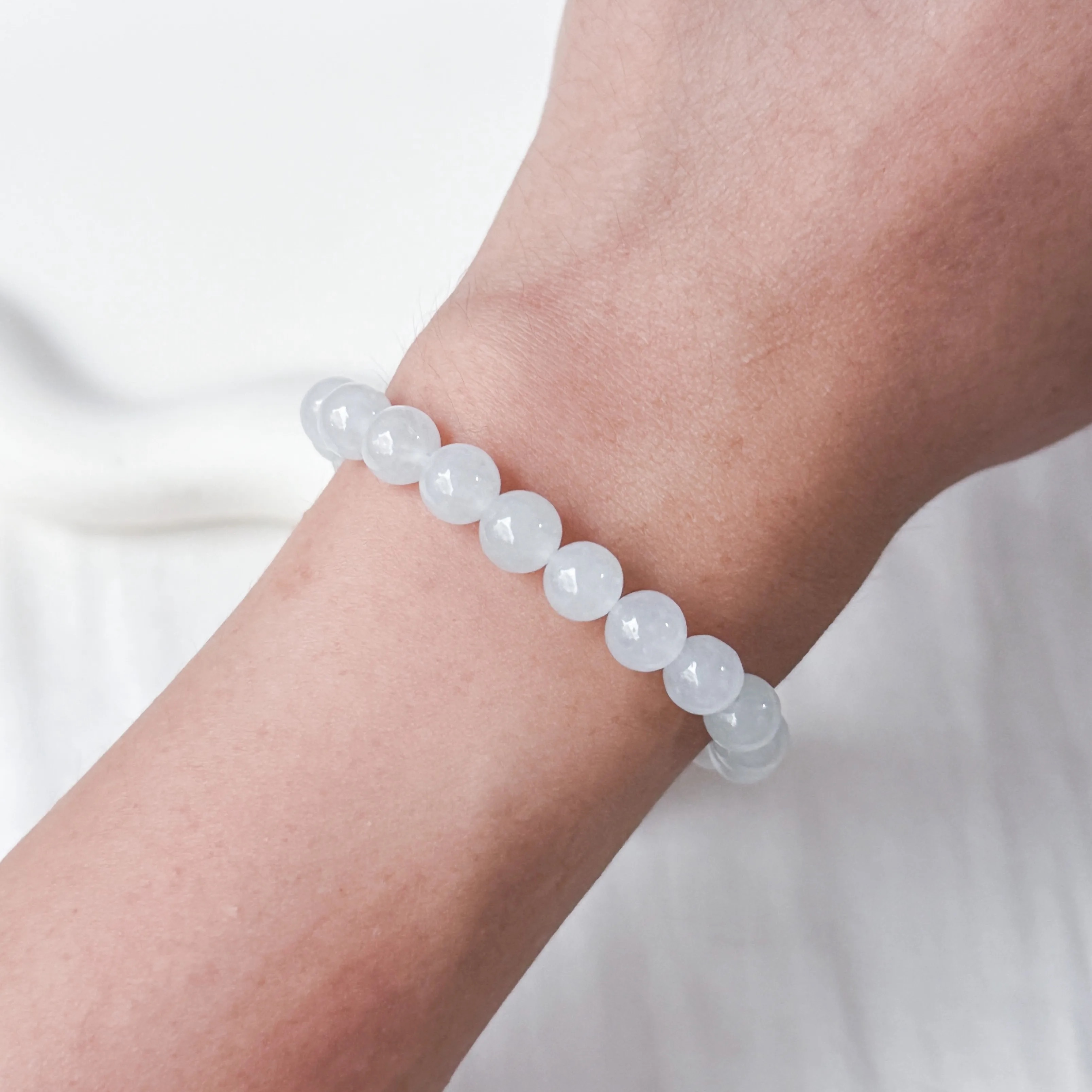 Grade A Misty Snow Jade 6+mm Bracelet