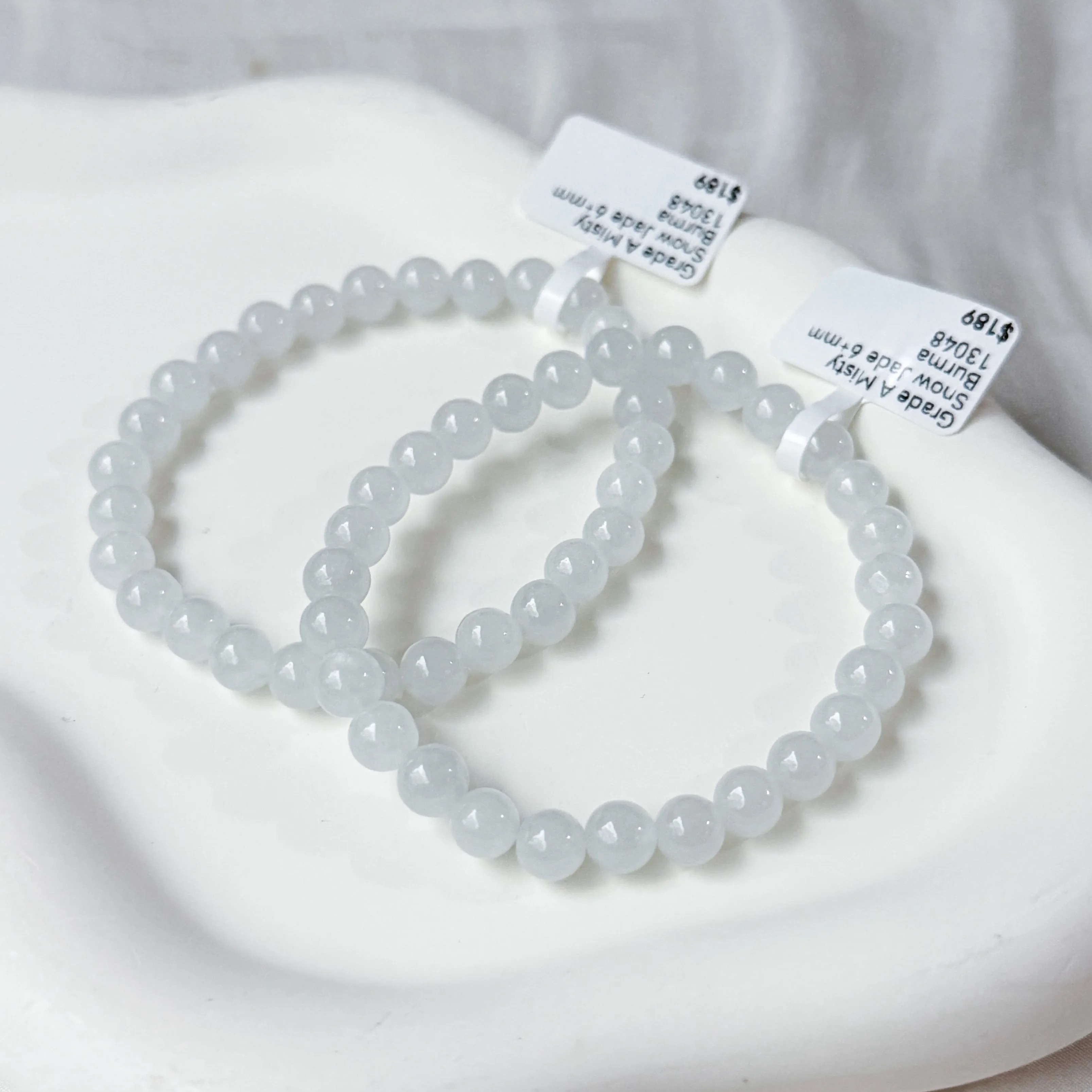 Grade A Misty Snow Jade 6+mm Bracelet