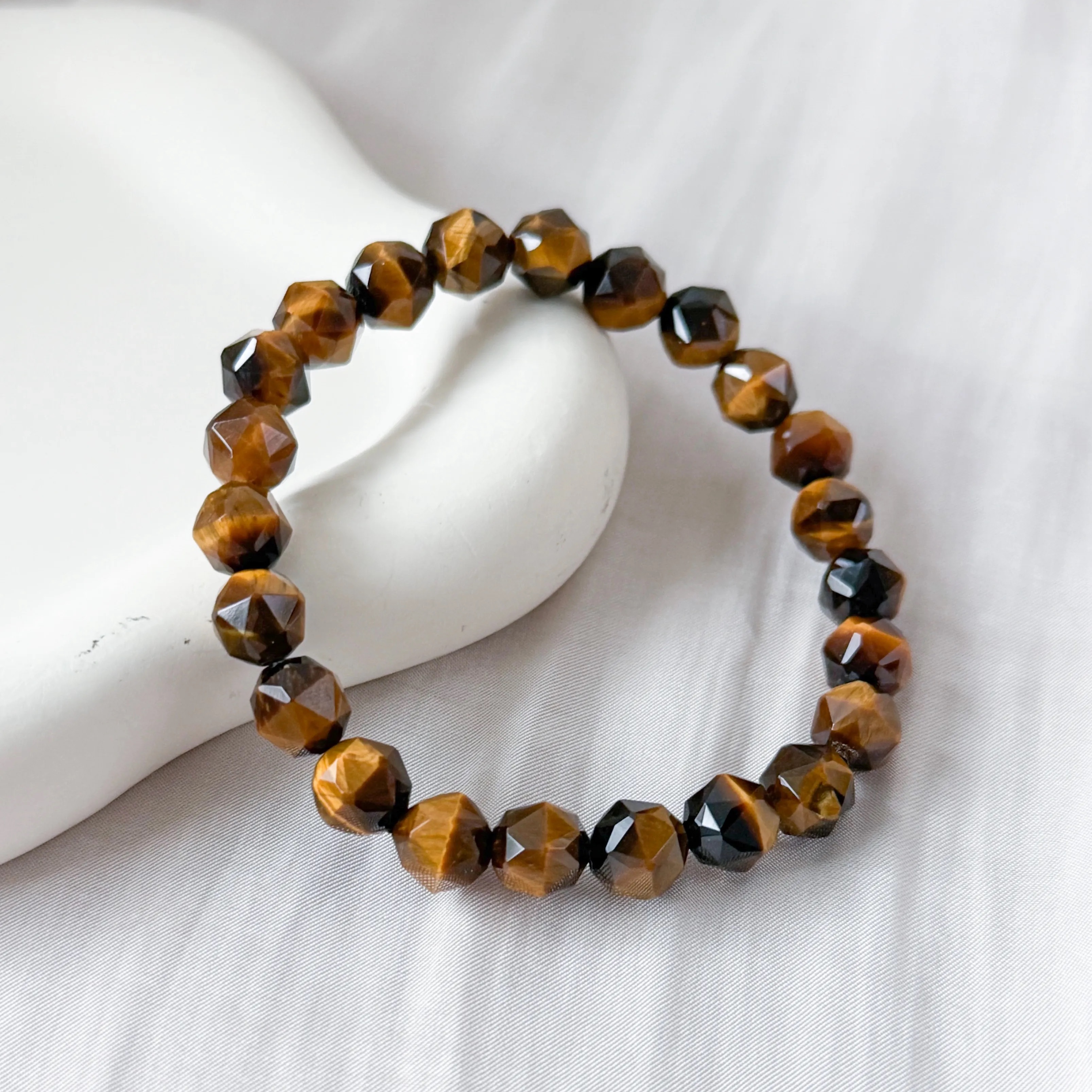 Yellow Tiger Eye 8mm Diamond Cut Bracelet