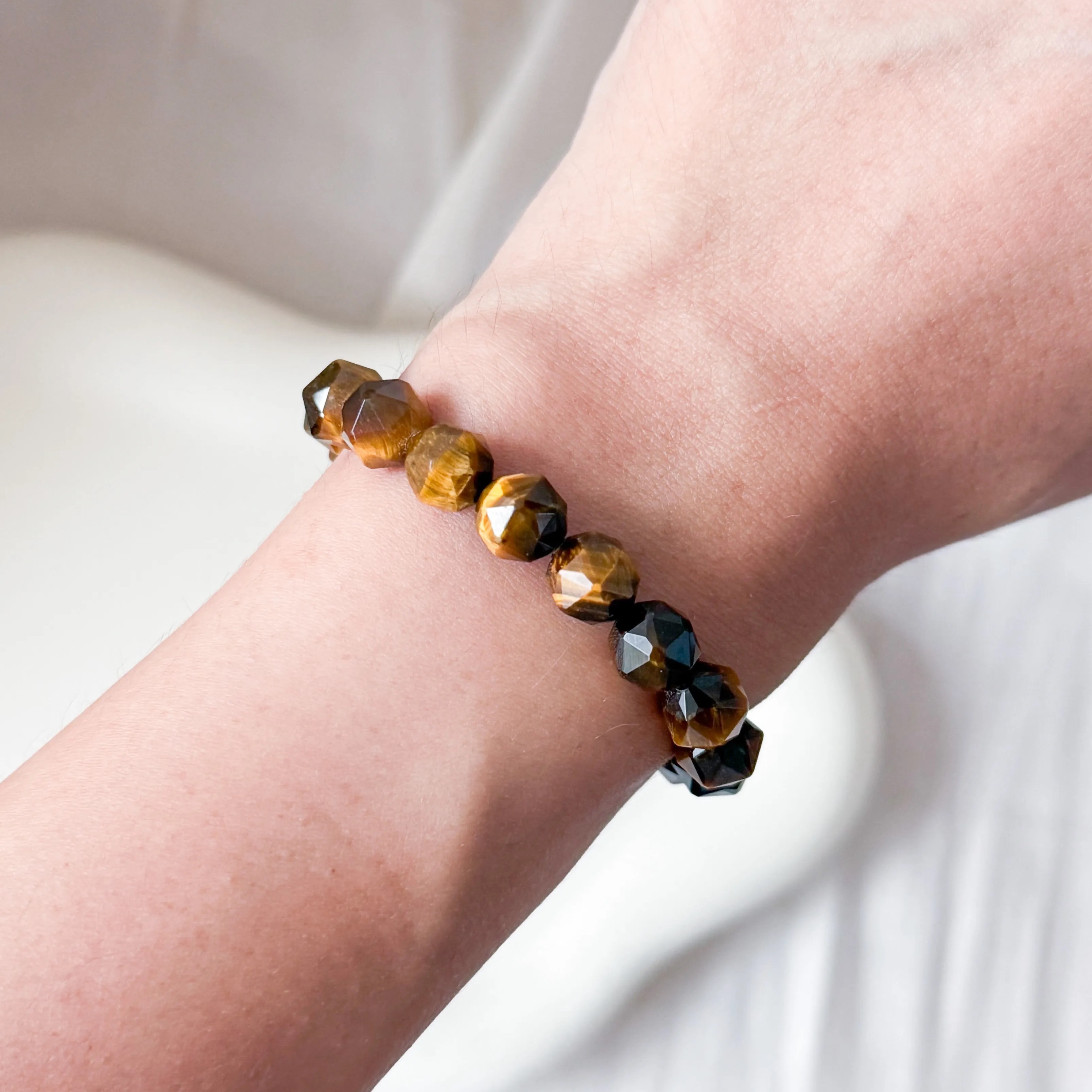 Yellow Tiger Eye 8mm Diamond Cut Bracelet