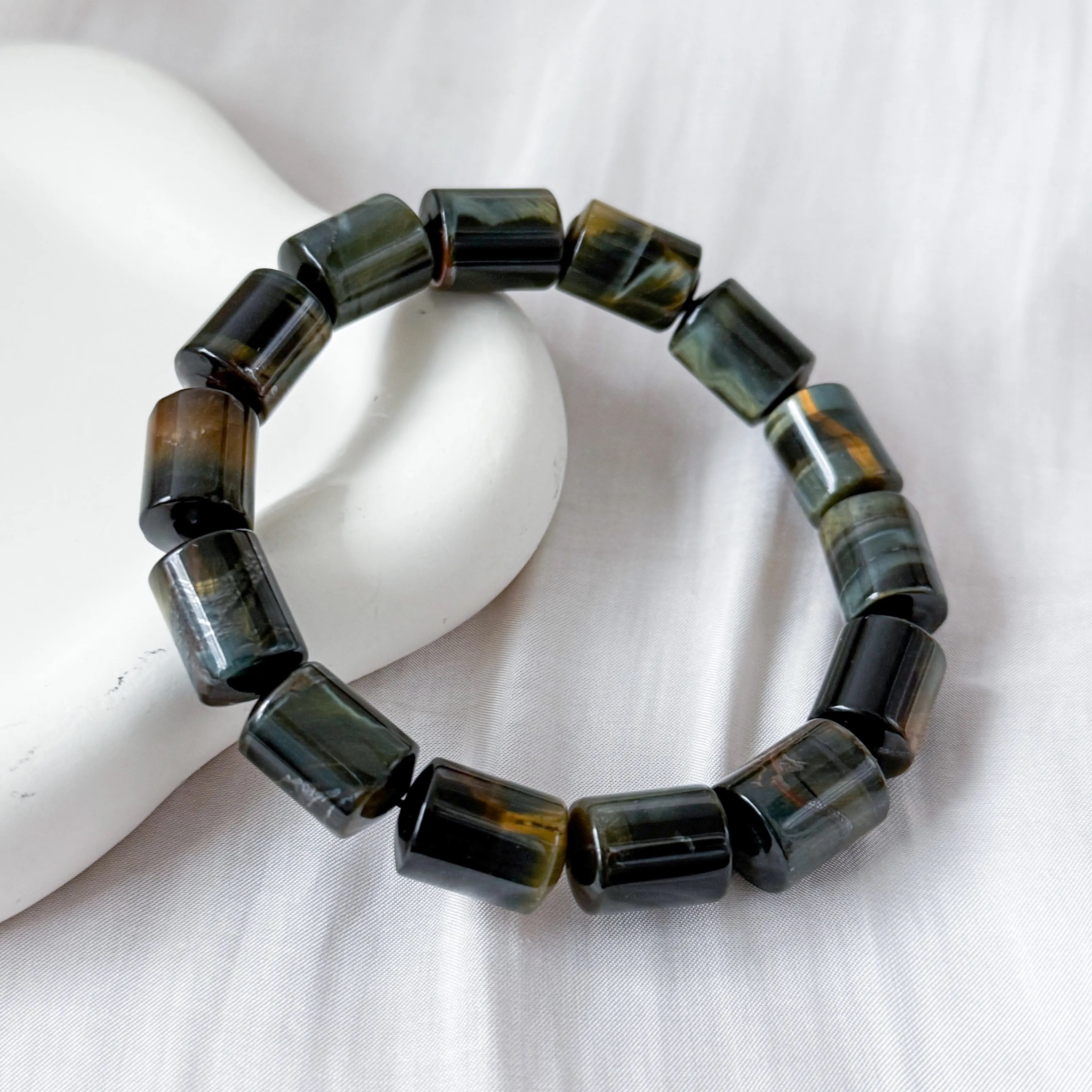 Duo Tone Tiger Eye Barrel Bracelet