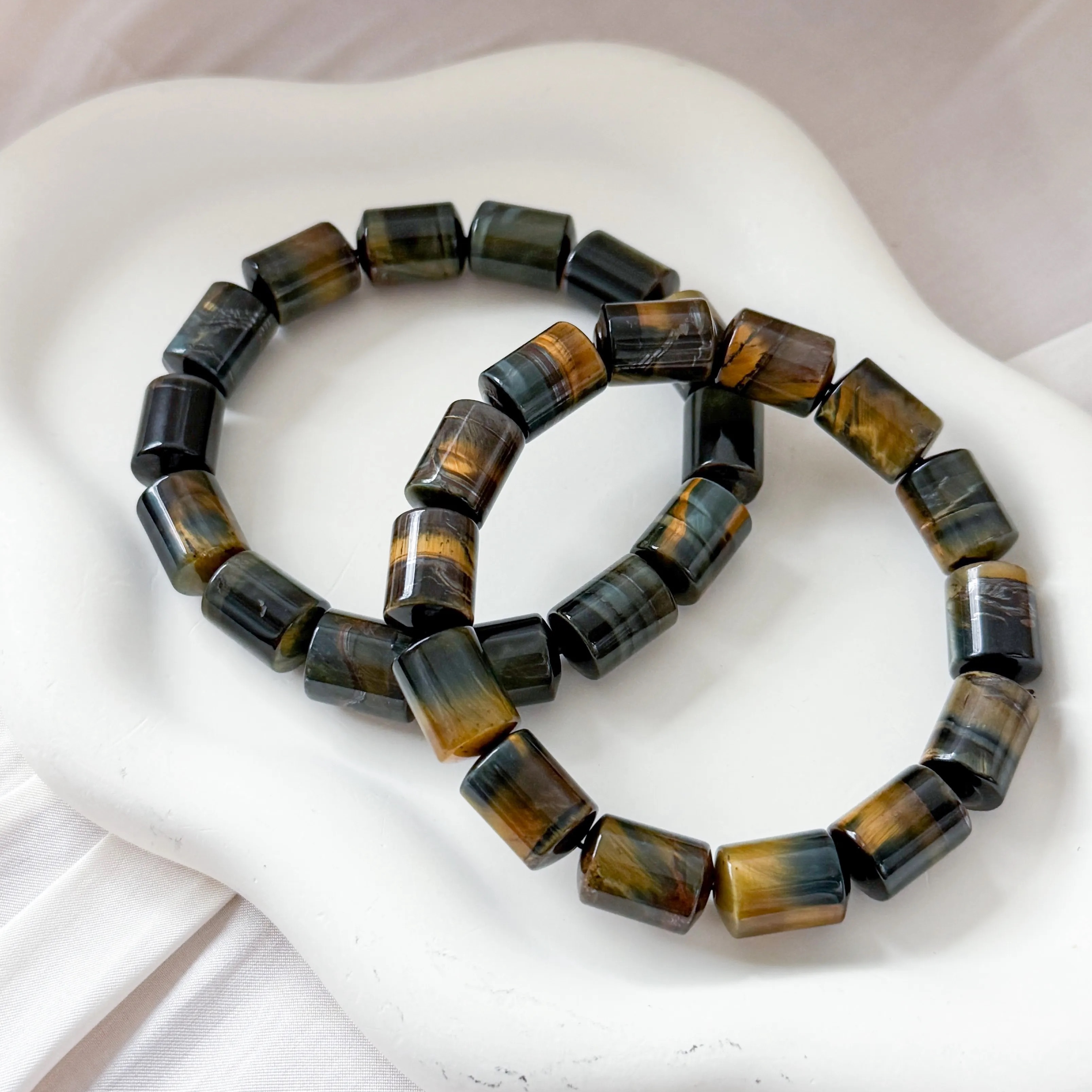 Duo Tone Tiger Eye Barrel Bracelet
