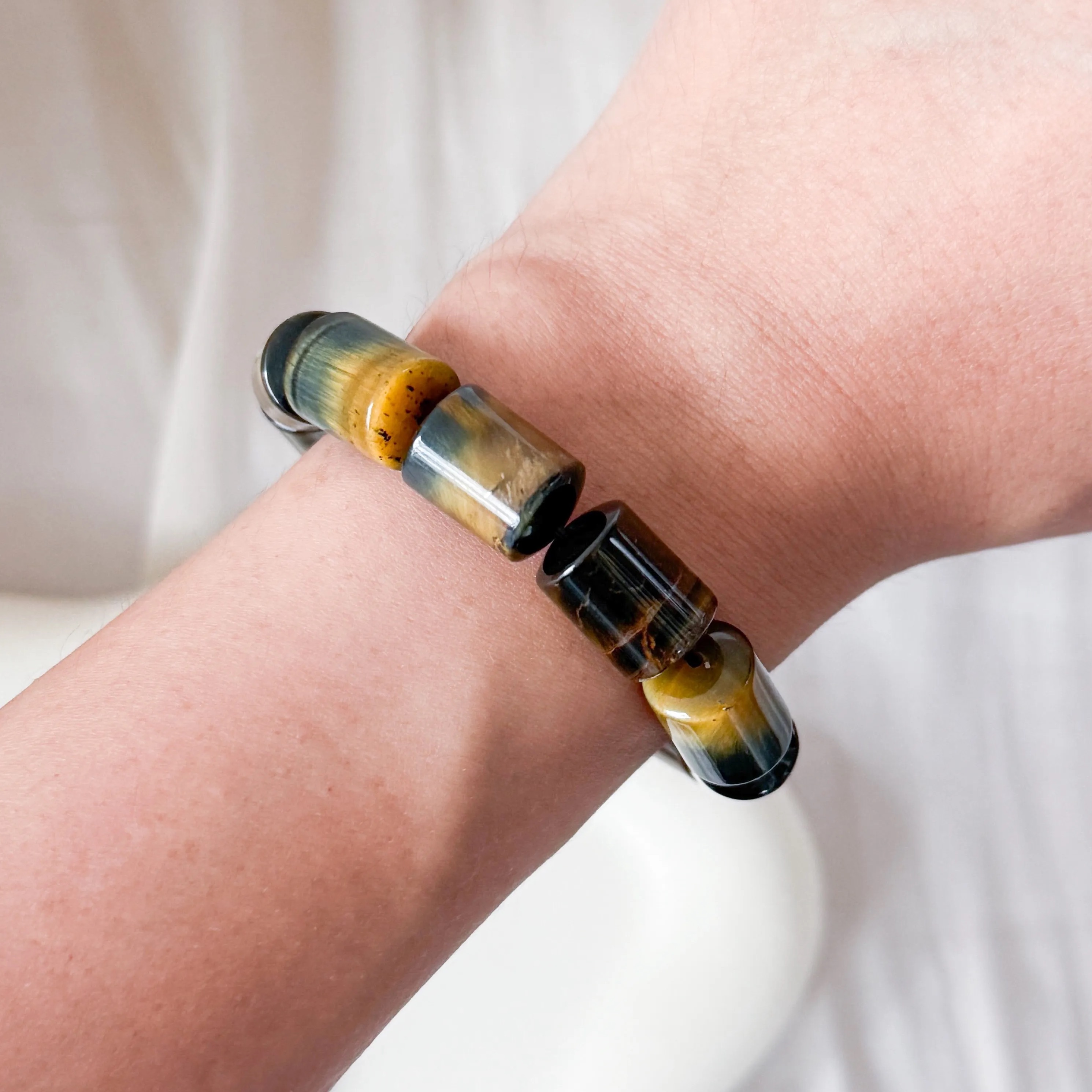 Duo Tone Tiger Eye Barrel Bracelet