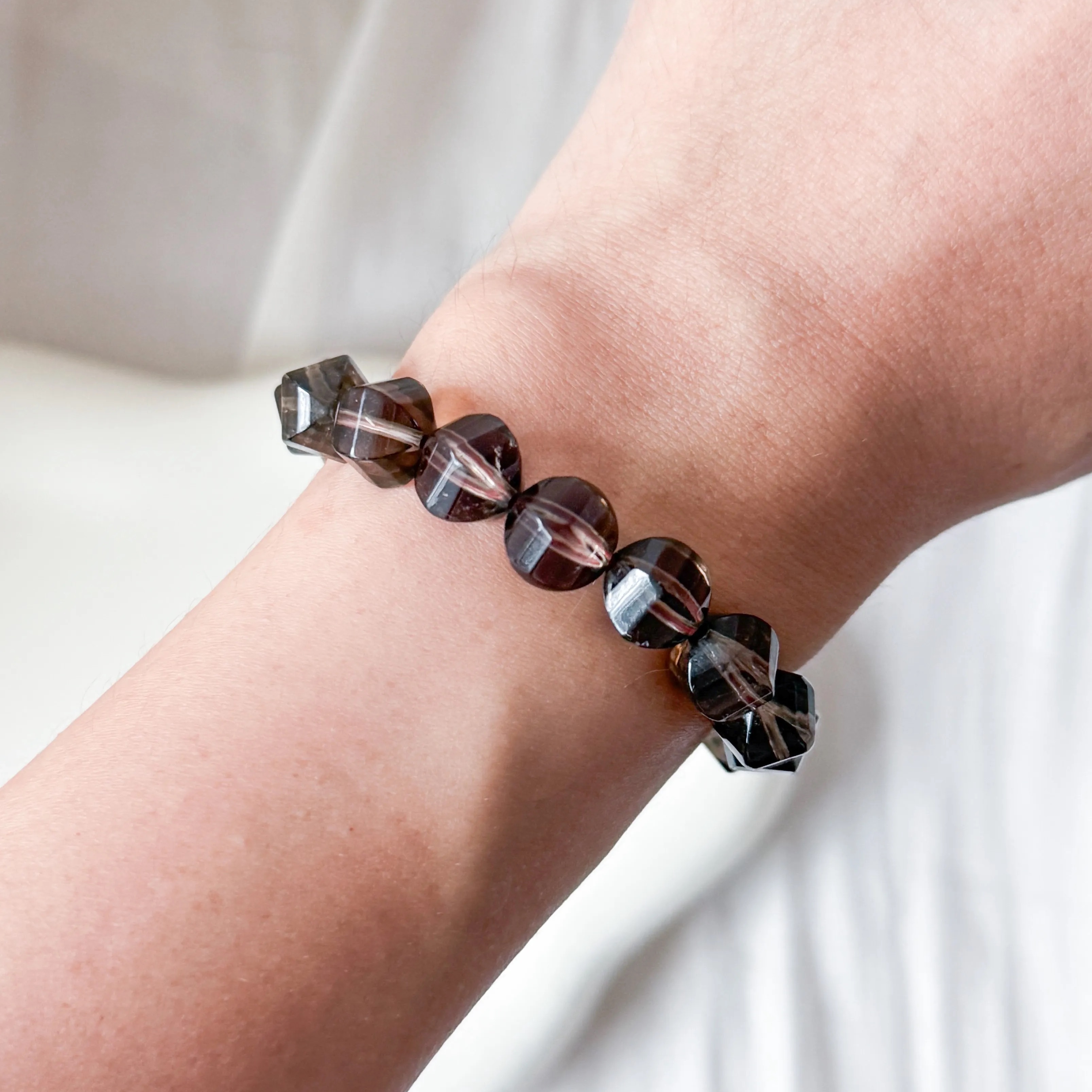 Smoky Quartz 8mm Lantern Cut Bracelet
