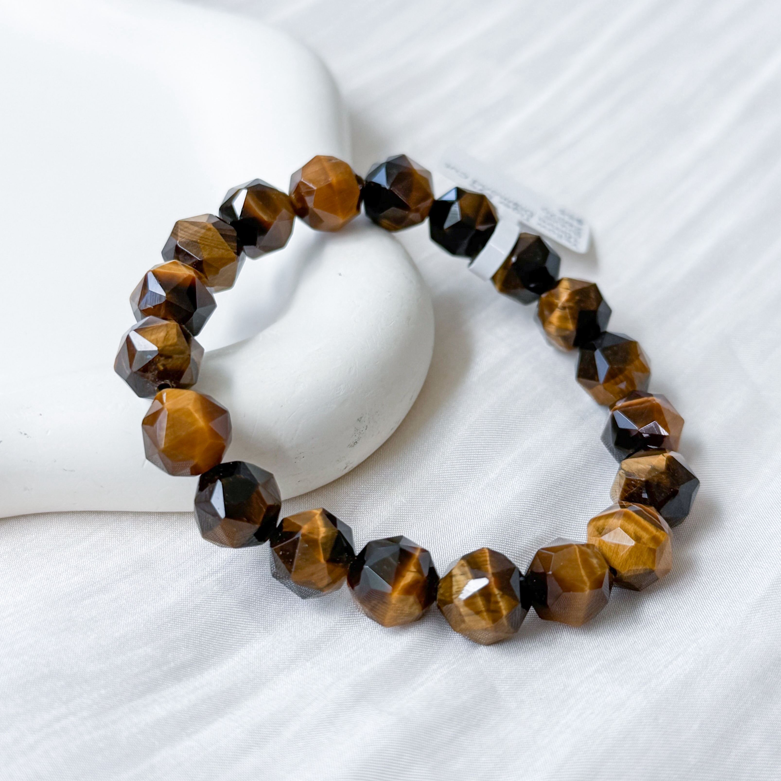 Yellow Tiger Eye 10mm Diamond Cut Bracelet