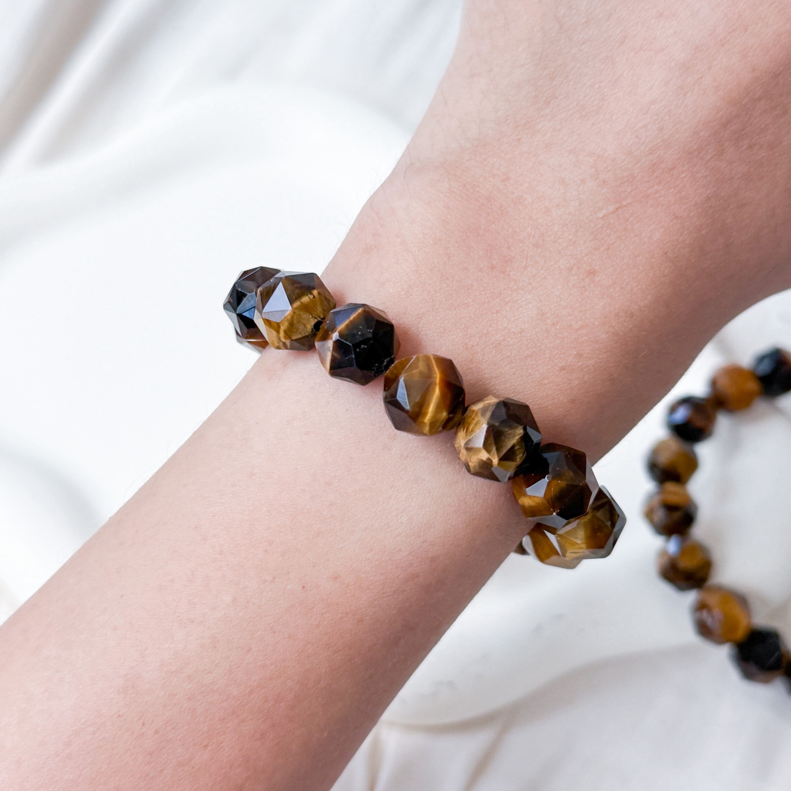 Yellow Tiger Eye 10mm Diamond Cut Bracelet