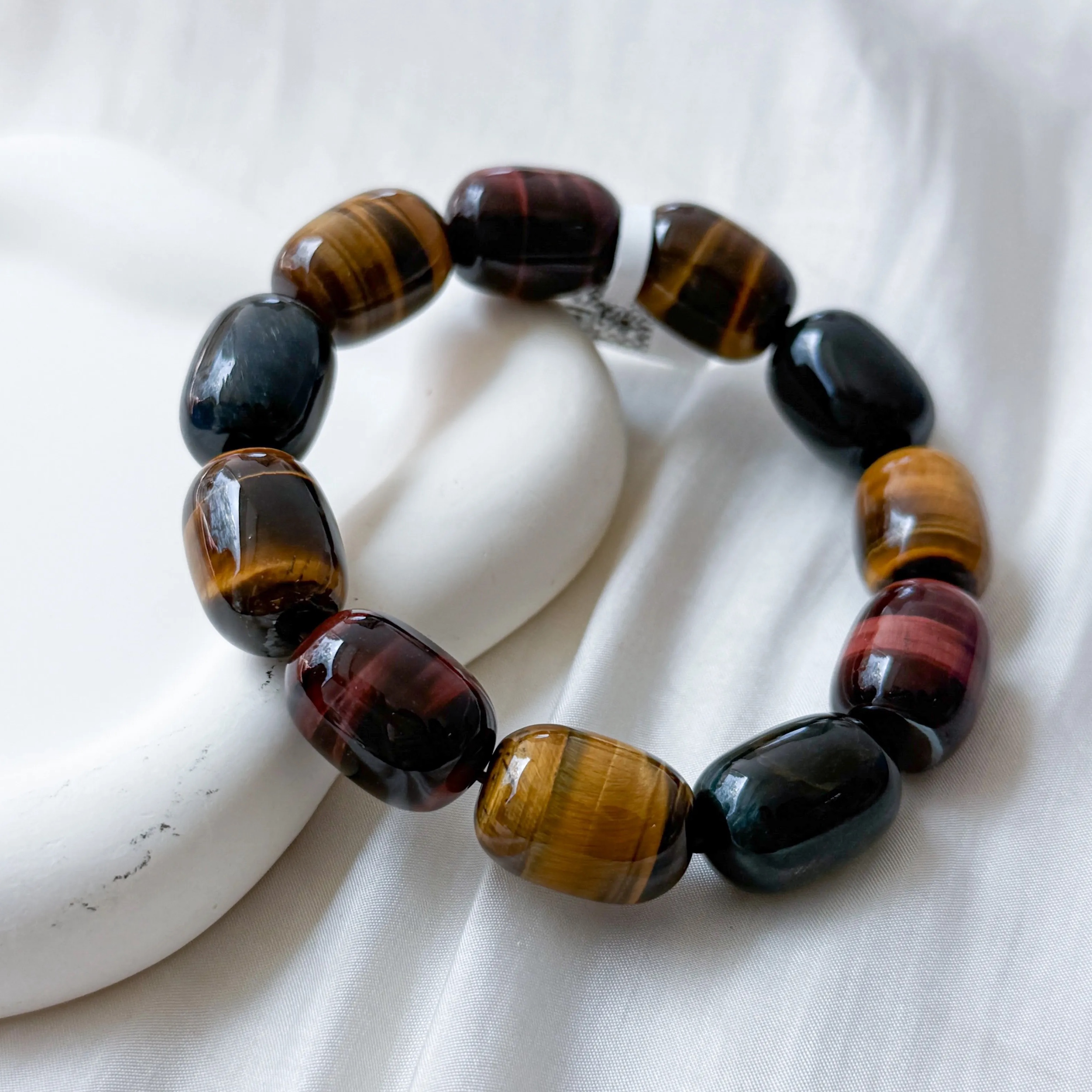 Tri-Colour Tiger Eye Barrel Bracelet
