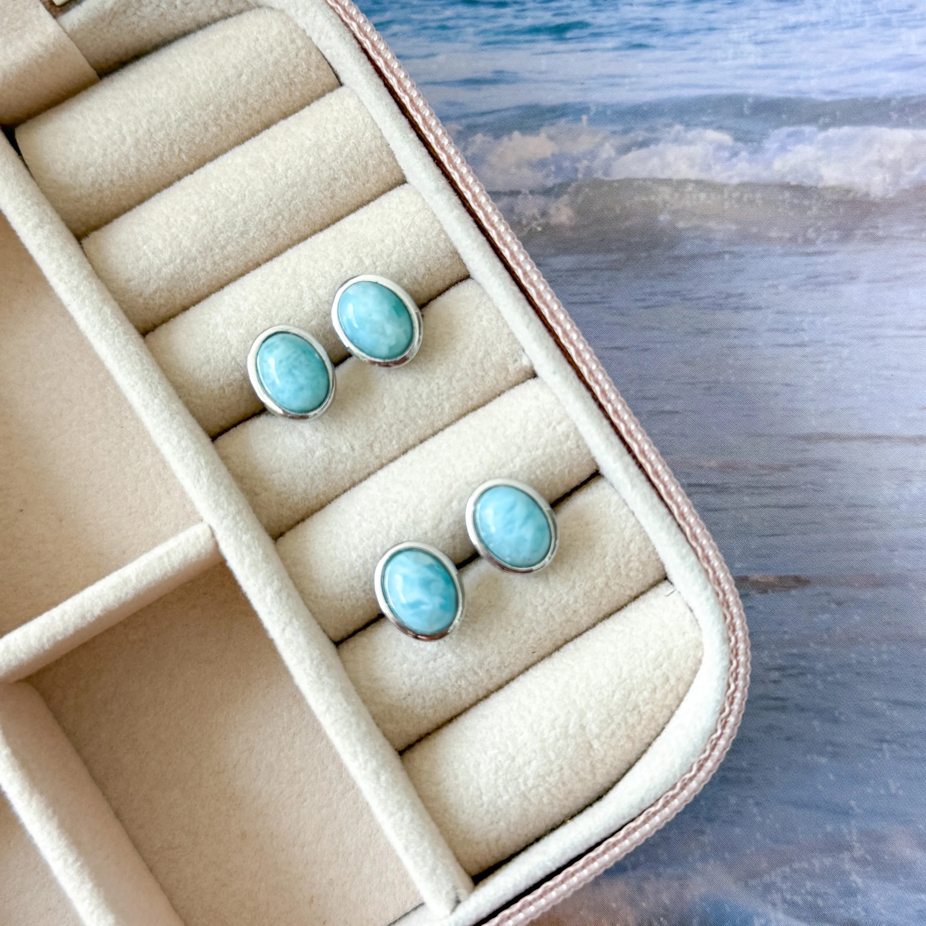 Larimar Oval Earring Studs