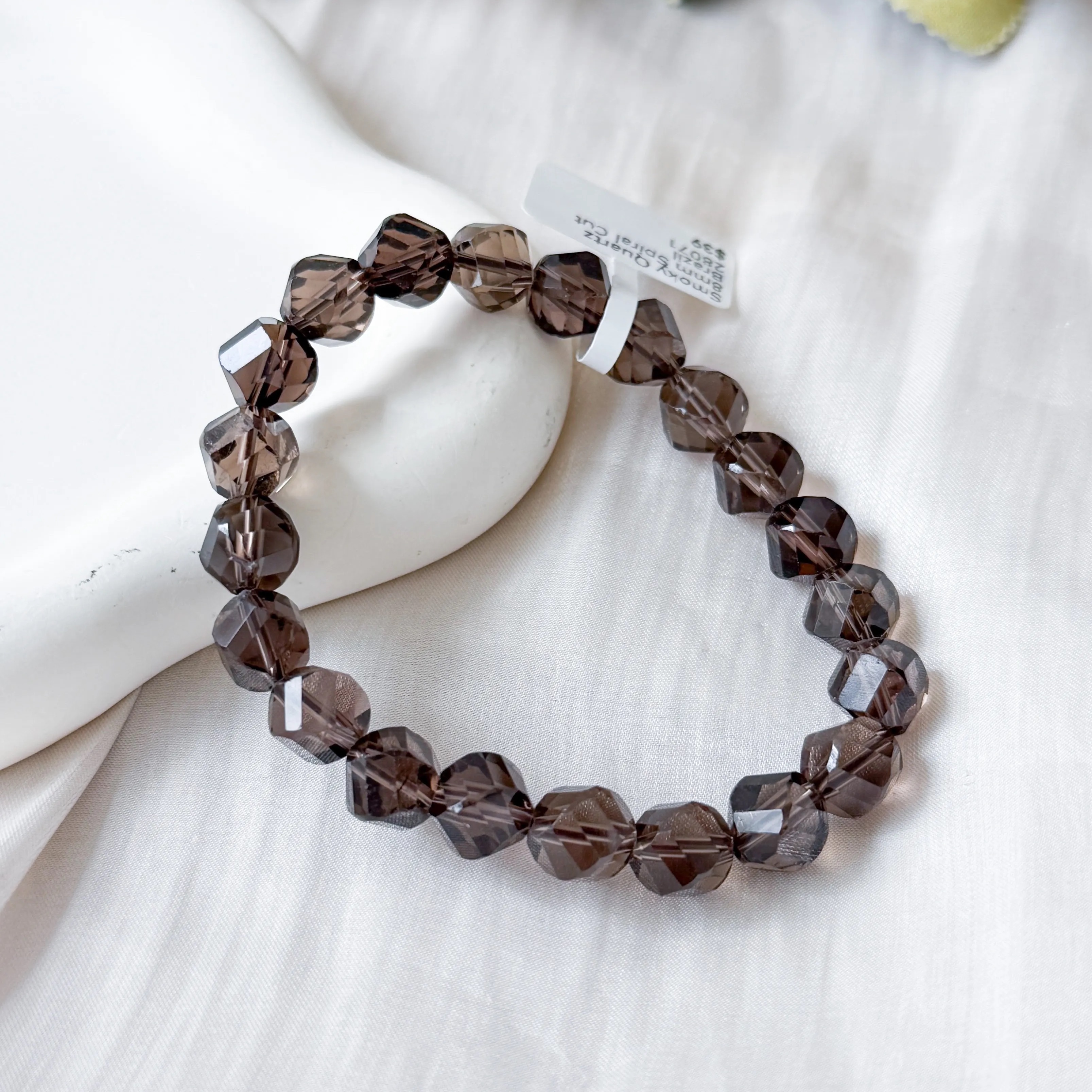 Smoky Quartz 8mm Spiral Cut Bracelet