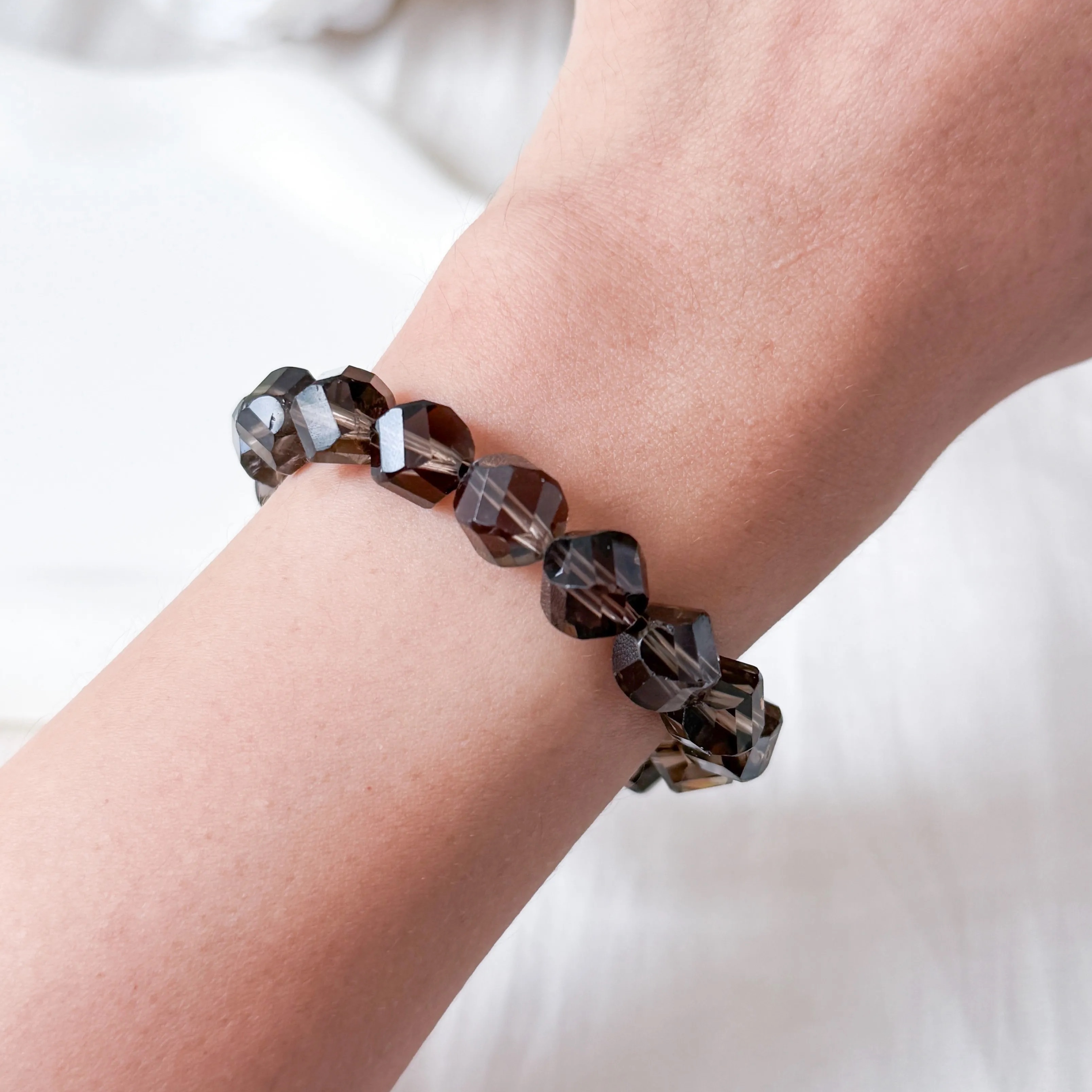Smoky Quartz 8mm Spiral Cut Bracelet
