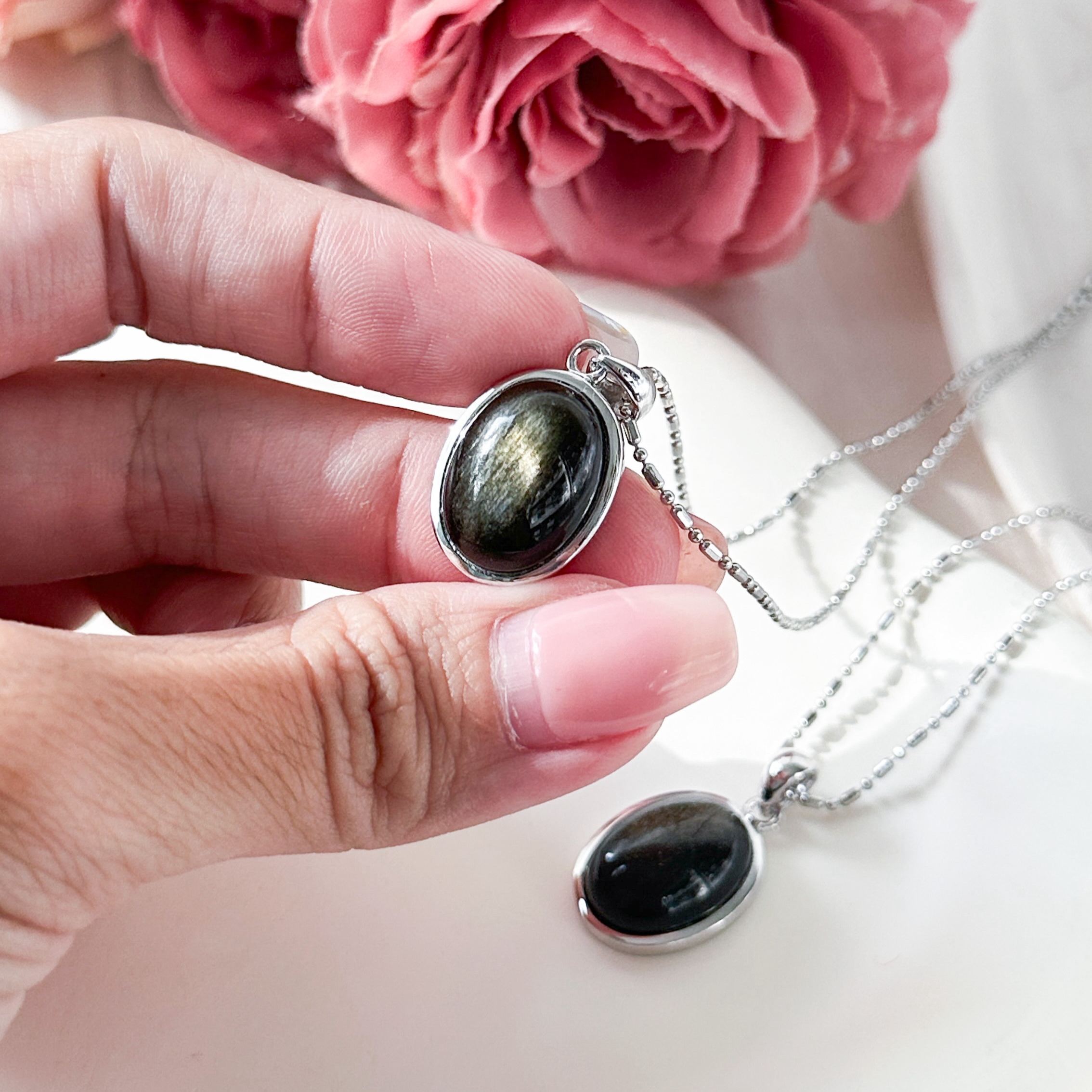 Gold Sheen Obsidian Oval Pendant