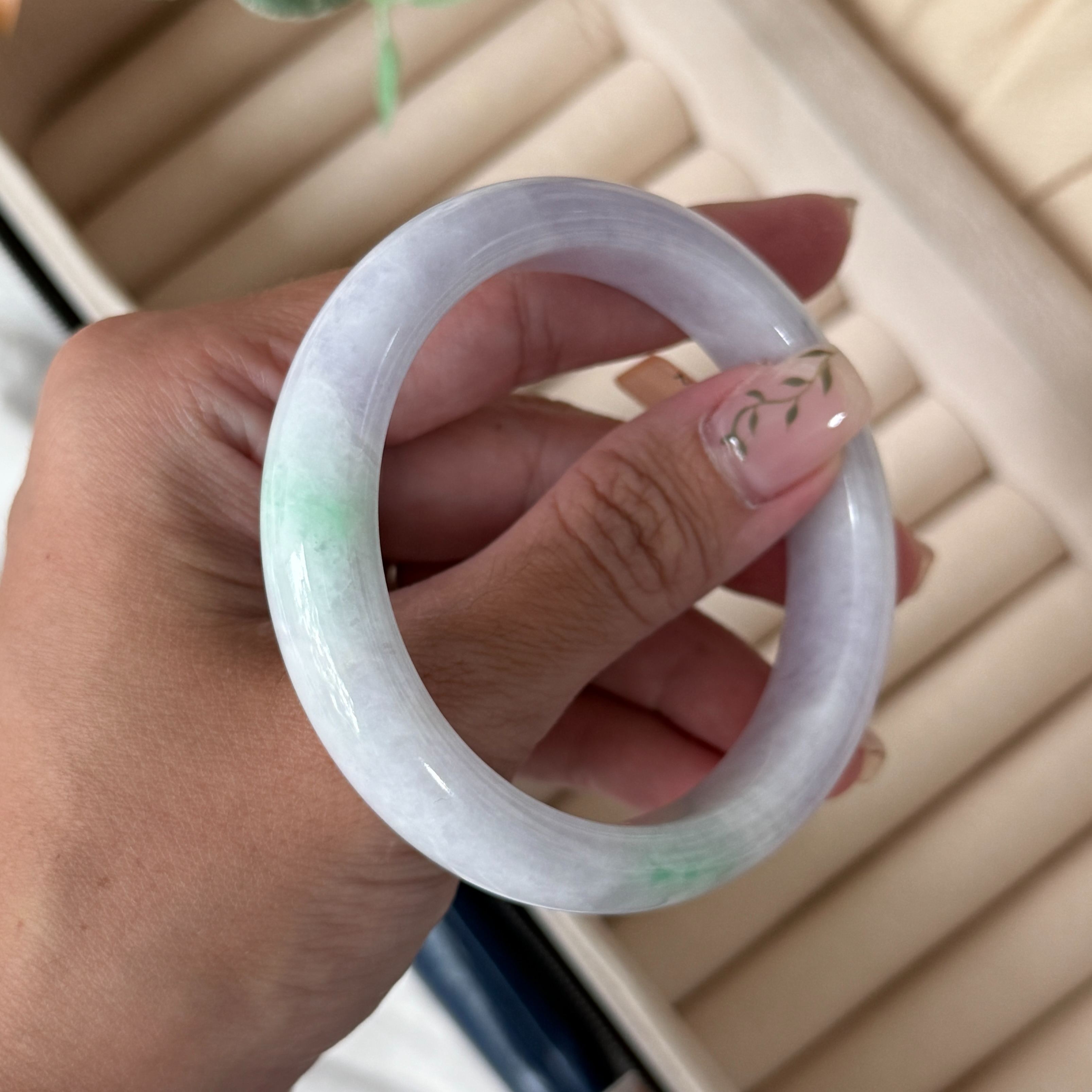 Grade A Wisteria Lavender Green Jade Bangle - S55+/58.3g