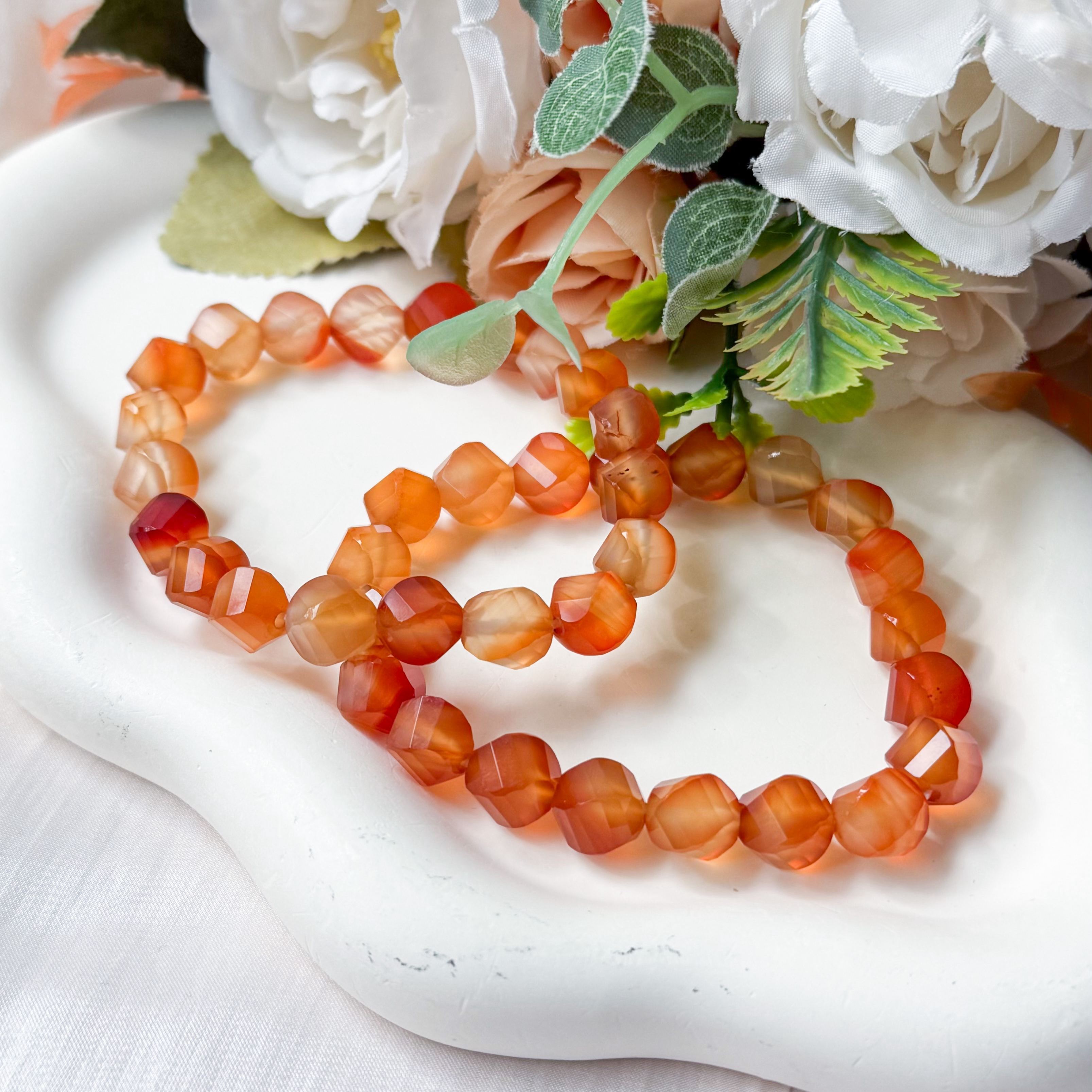 Carnelian Spiral 10mm Cut Bracelet