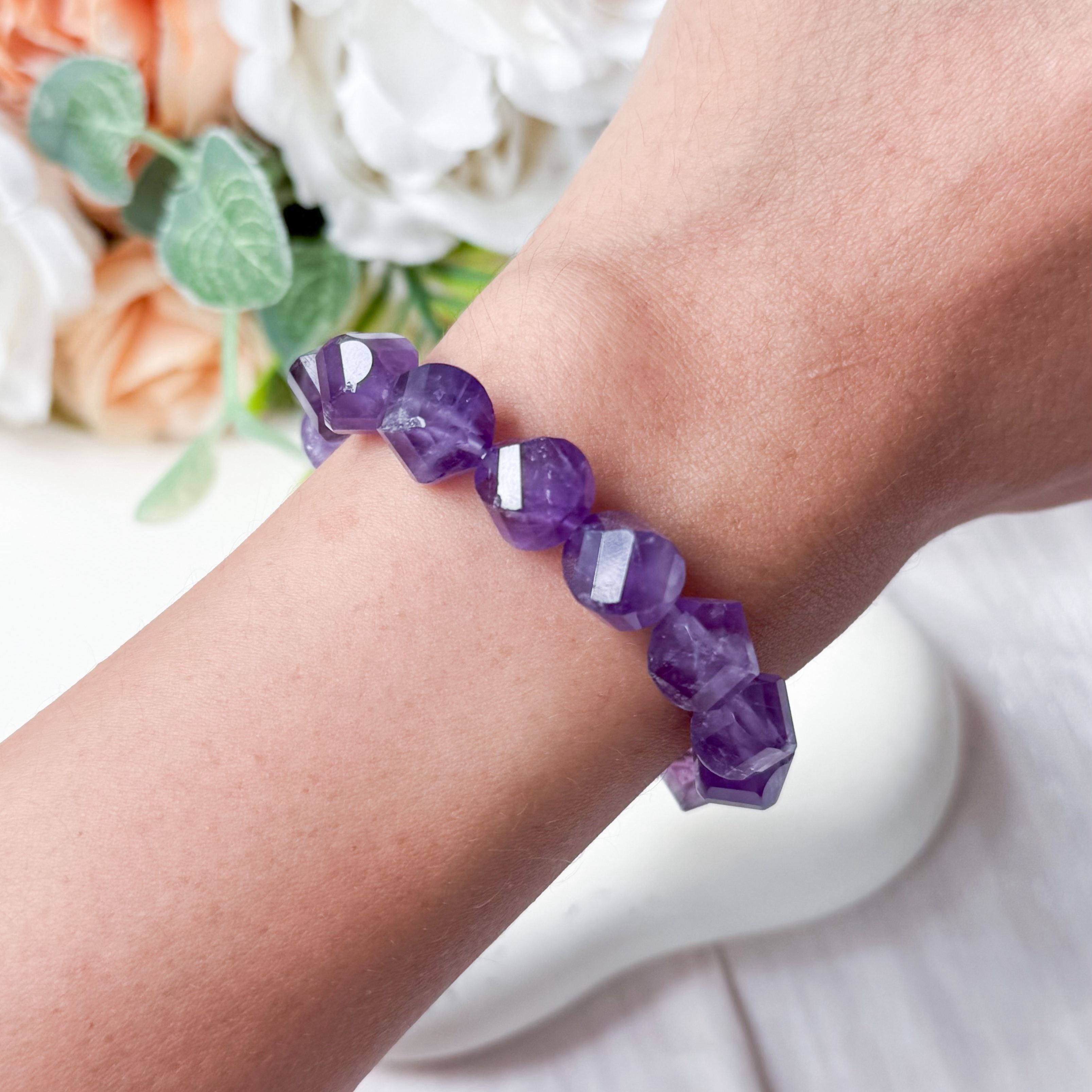 Amethyst Spiral 10mm Cut Bracelet