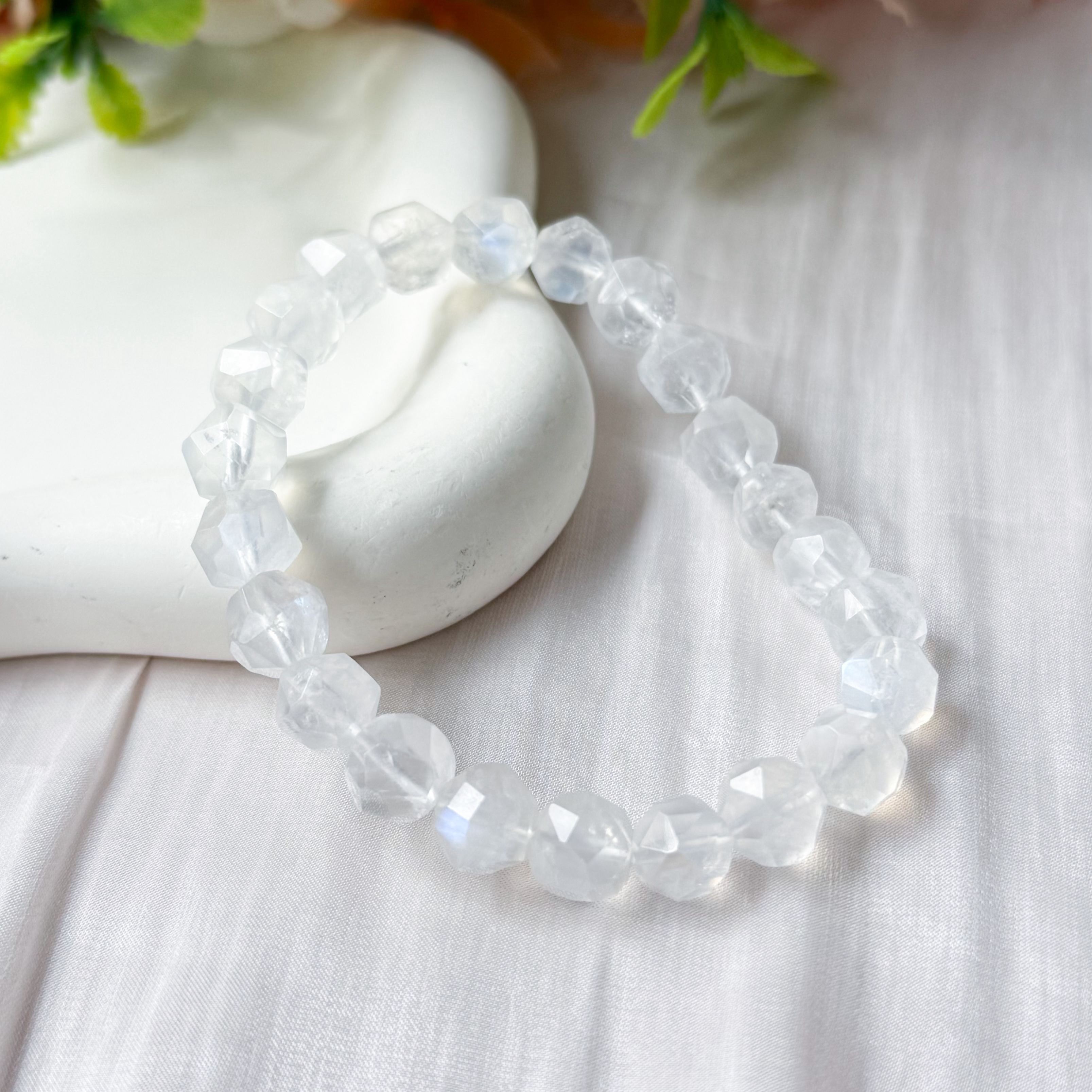 Rainbow Moonstone 9+mm Free Cut Bracelet