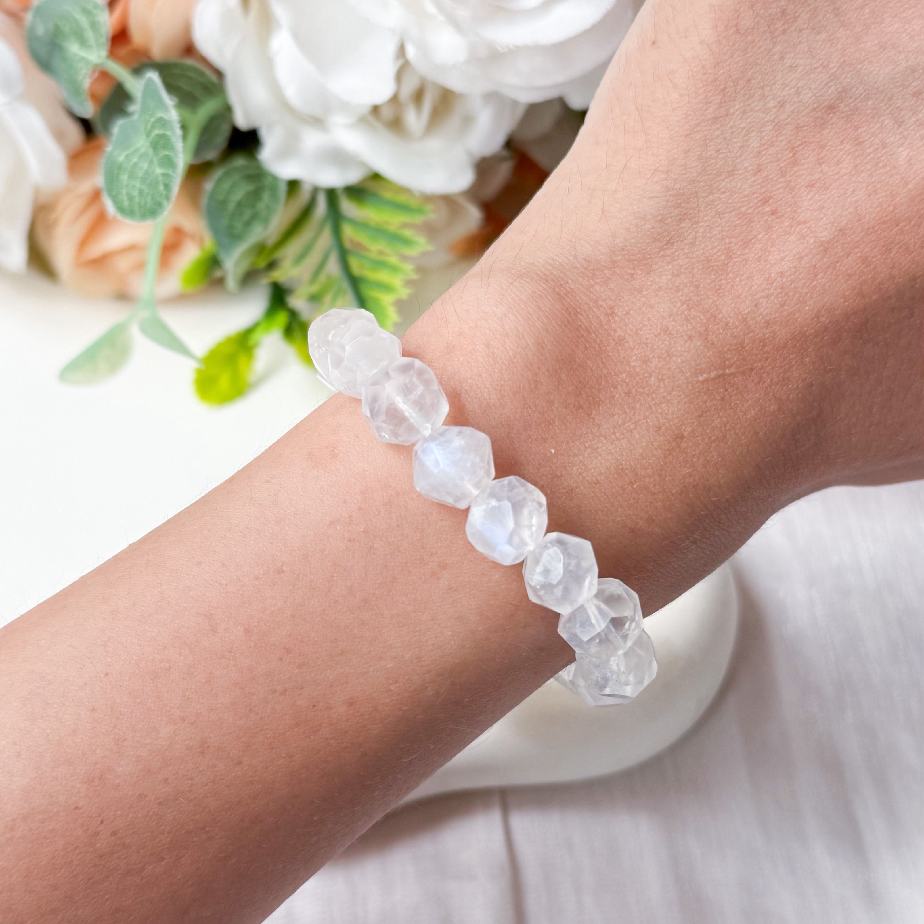 Rainbow Moonstone 9+mm Free Cut Bracelet