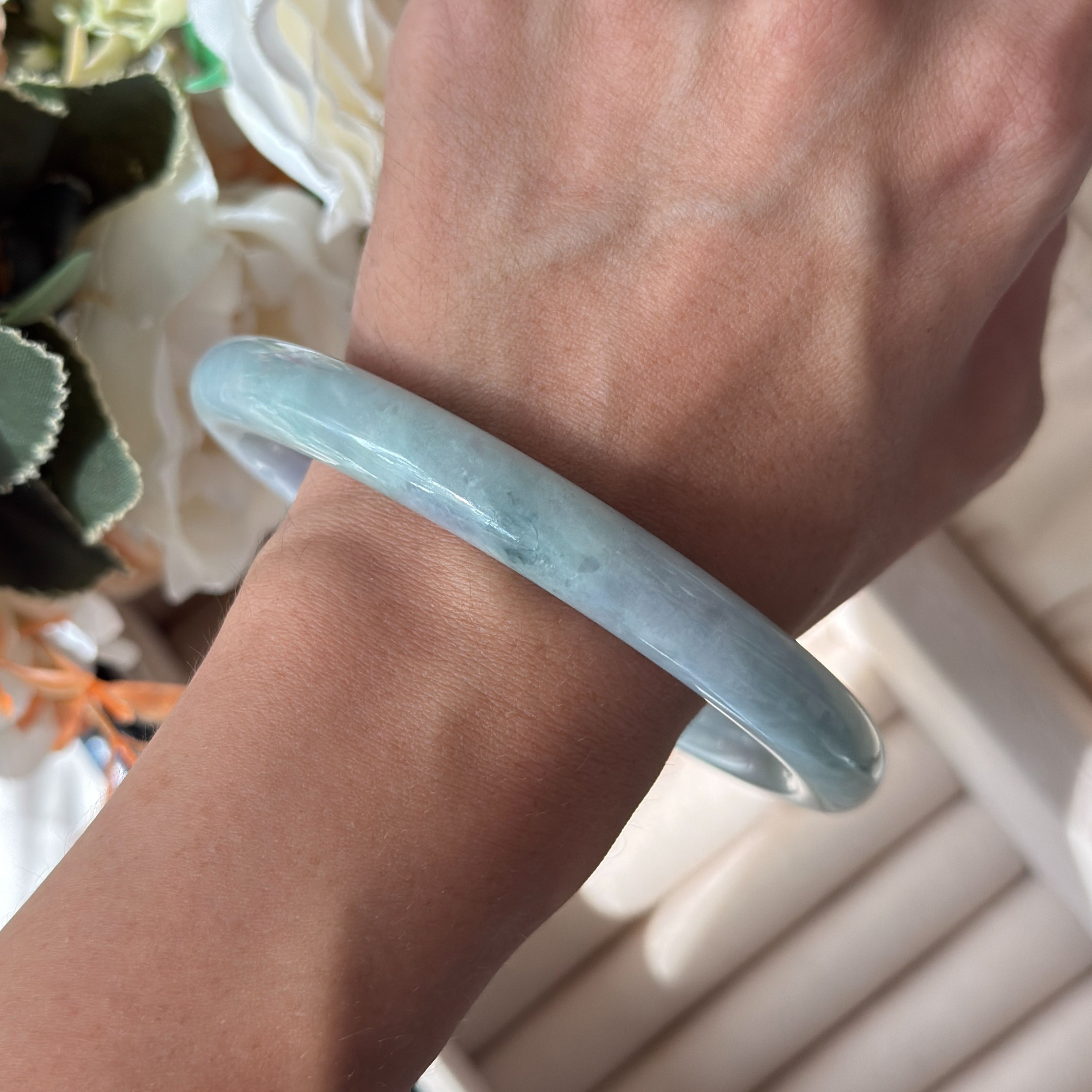 Grade A Regent Lavender Flora Jade Yuan Tiao Bangle - S72/76.4g