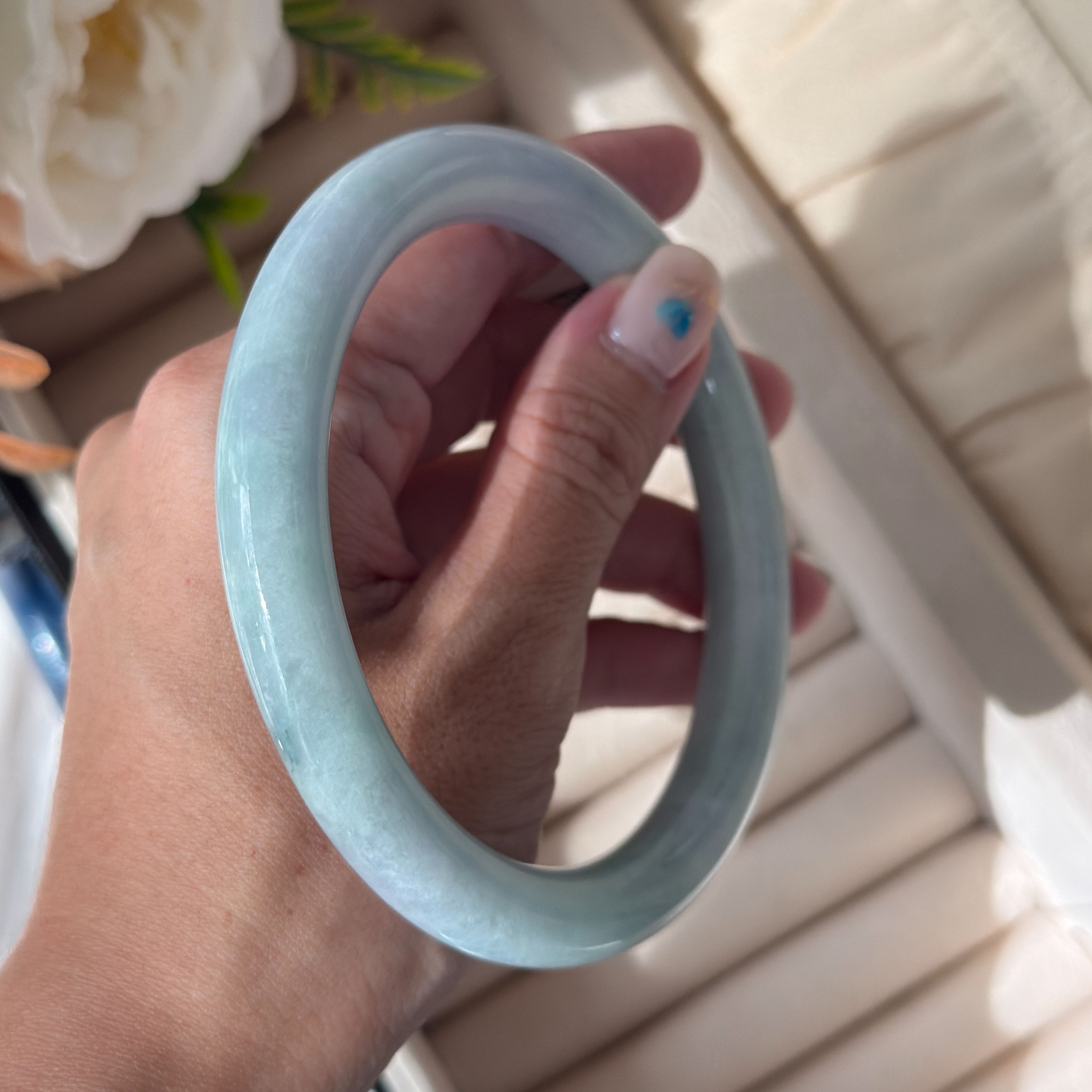 Grade A Regent Lavender Flora Jade Yuan Tiao Bangle - S72/76.4g