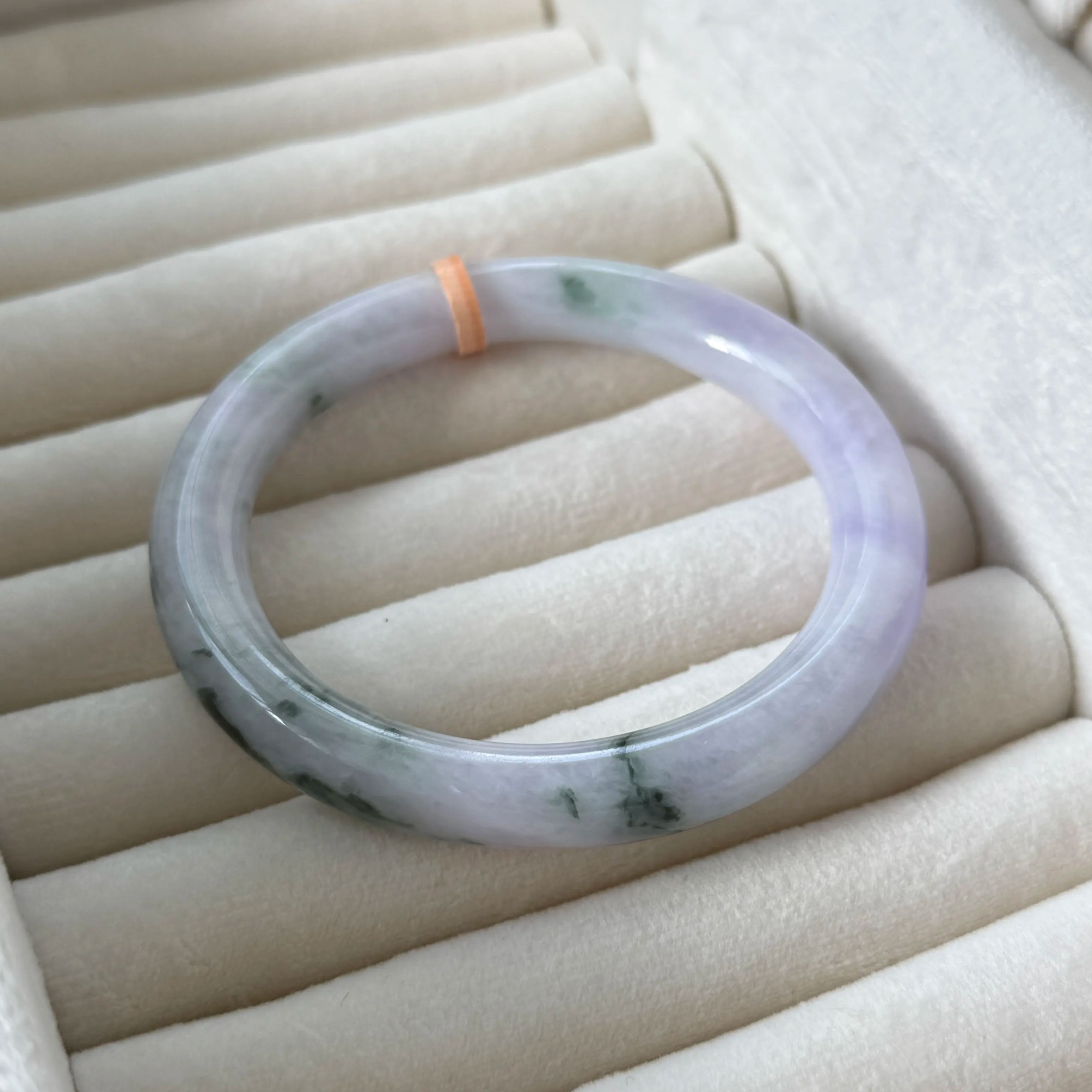 Grade A Lavender Flower Green Jade Yuan Tiao Bangle - S57/50g
