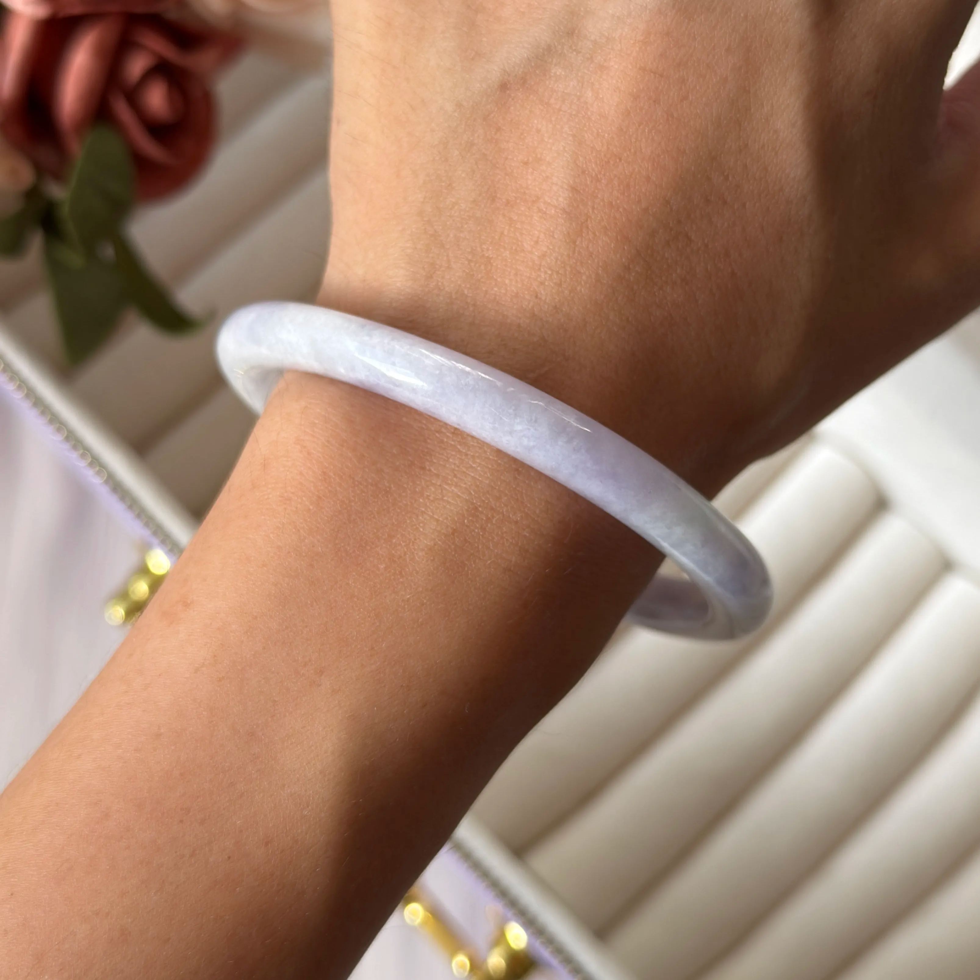 Grade A Lilac Lavender Green Jade Bangle - S60+/30.2g - YYM