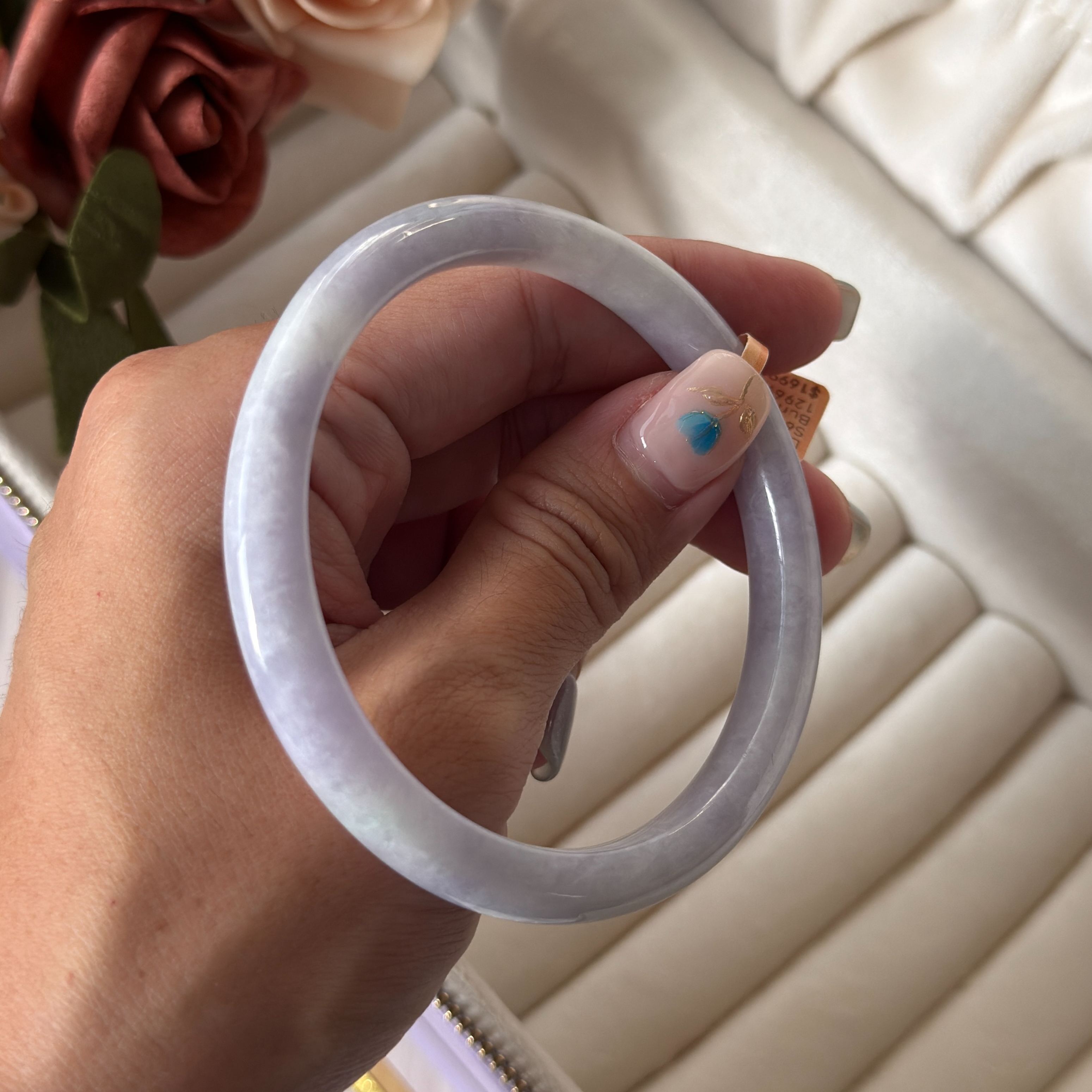 Grade A Lilac Lavender Green Jade Bangle - S60+/30.2g - YYM