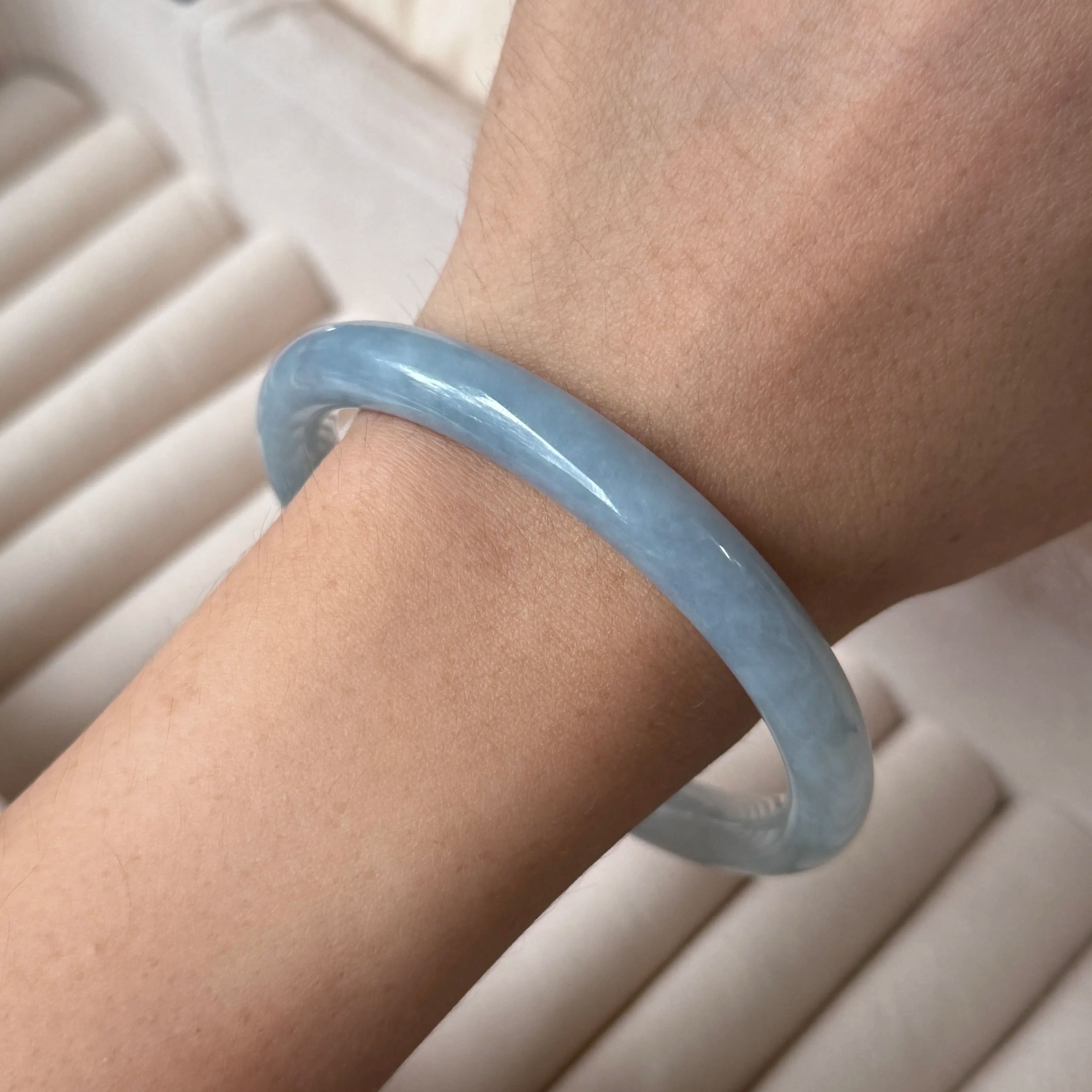 Grade A Teal Green Jade Yuan Tiao Bangle S58+/36.8g - YTM