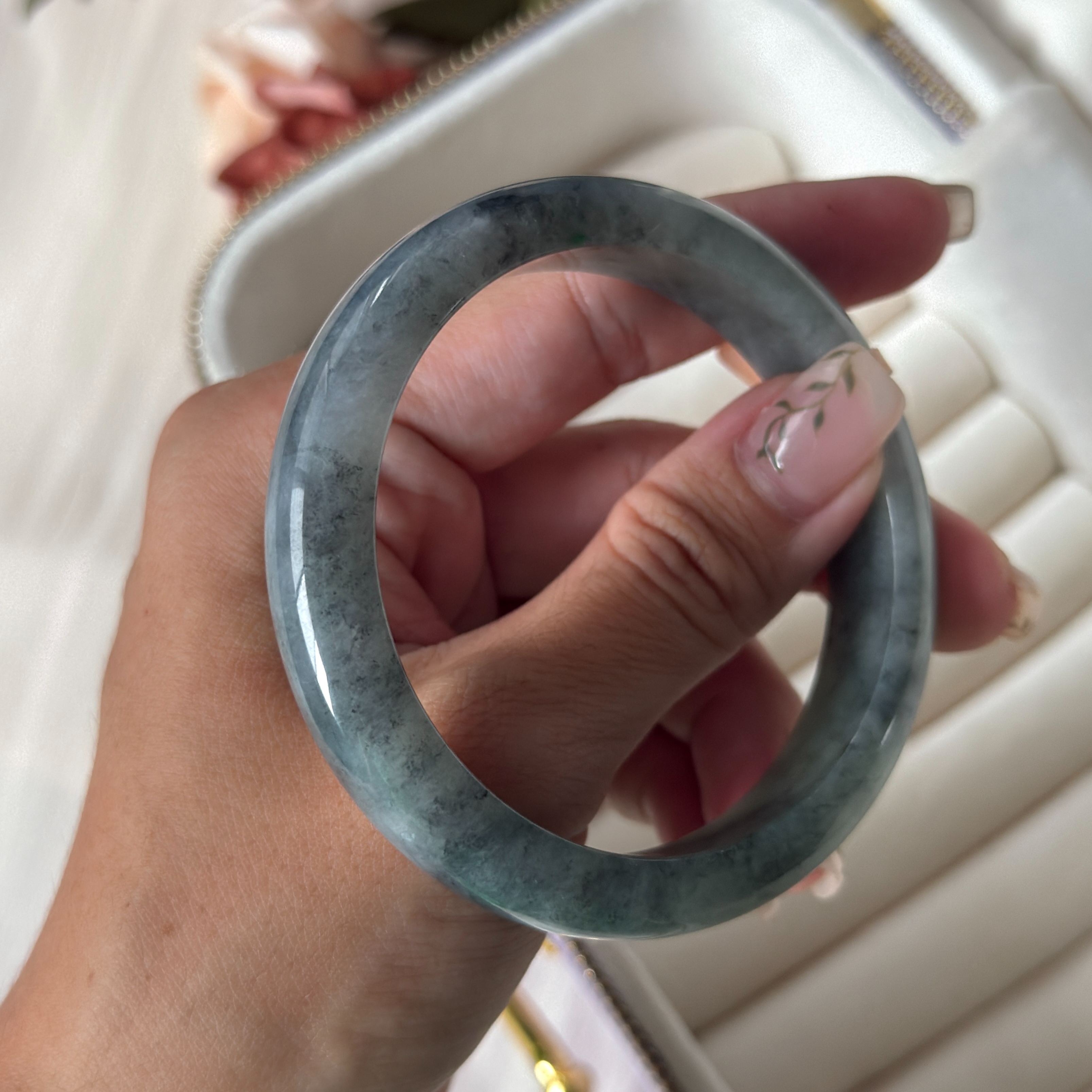 Grade A Flora Ash Jade Bangle - S58+/57.5g - CTM