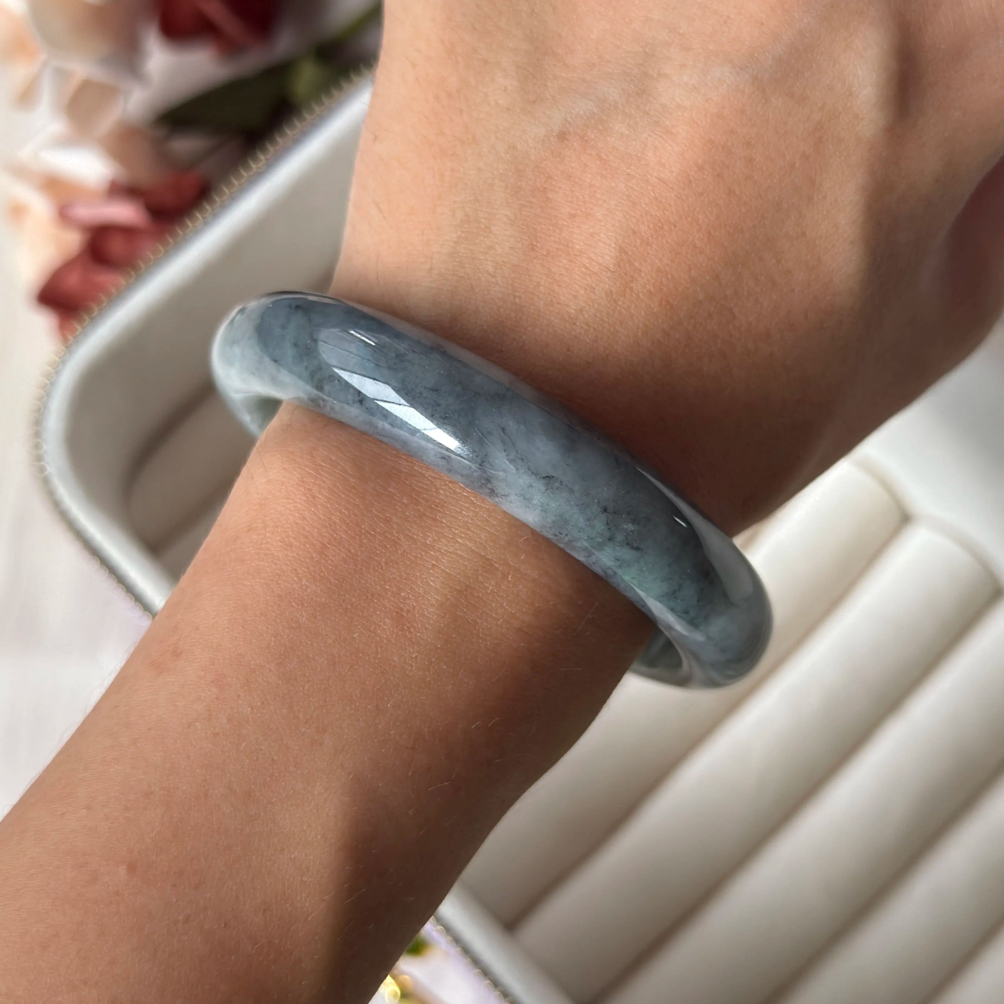 Grade A Flora Ash Jade Bangle - S58+/57.5g - CTM