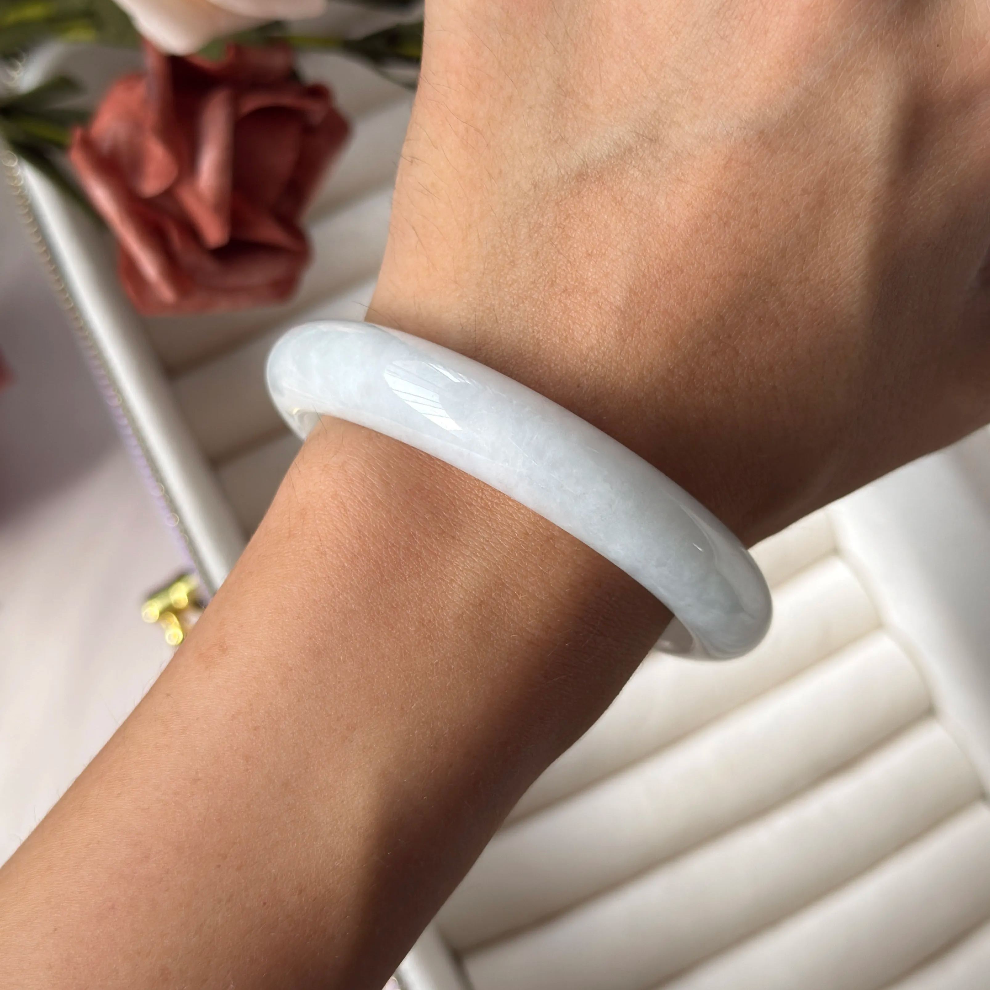Grade A Snowy White Jade Bangle - S54+/47.4g