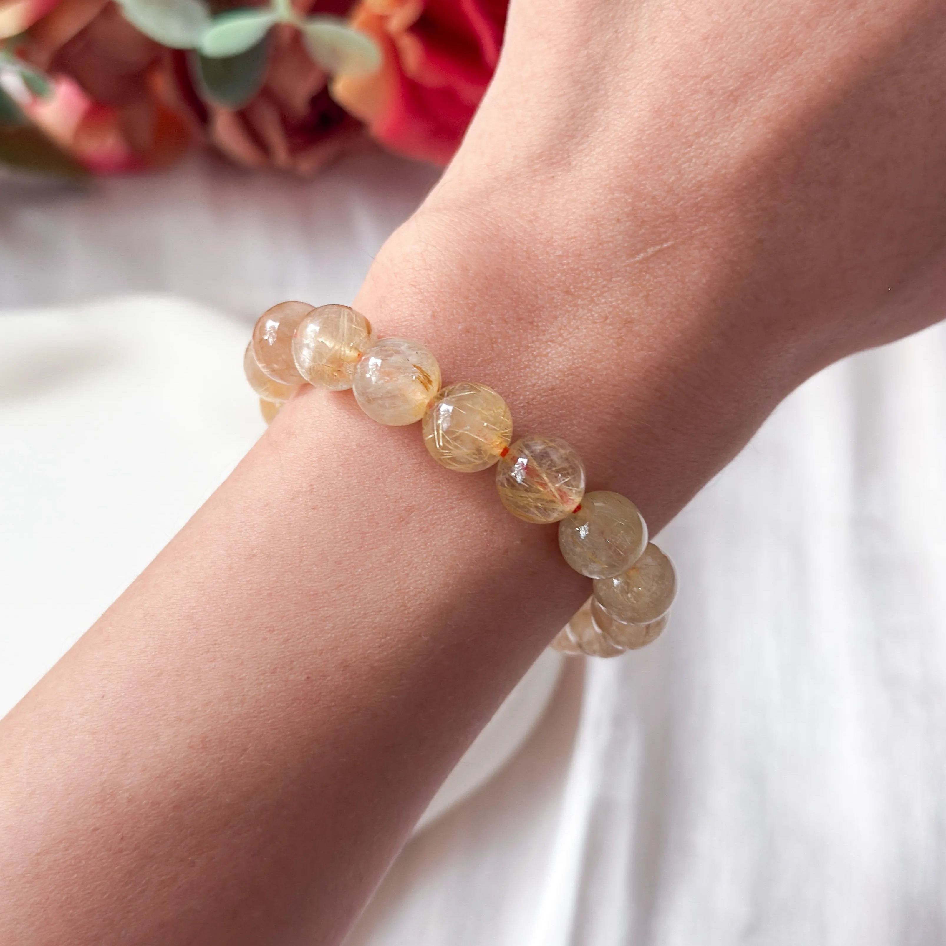 Gold Rutilated Quartz 8+mm AA+ Bracelet