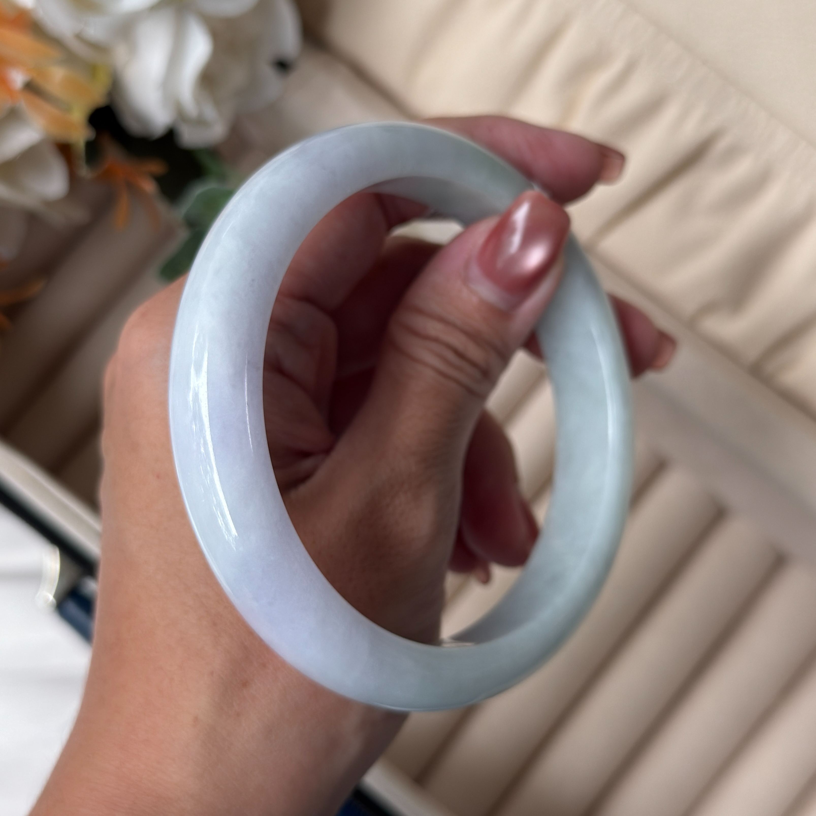 Grade A Nova Lavender Green Jade Bangle - S67/81.8g