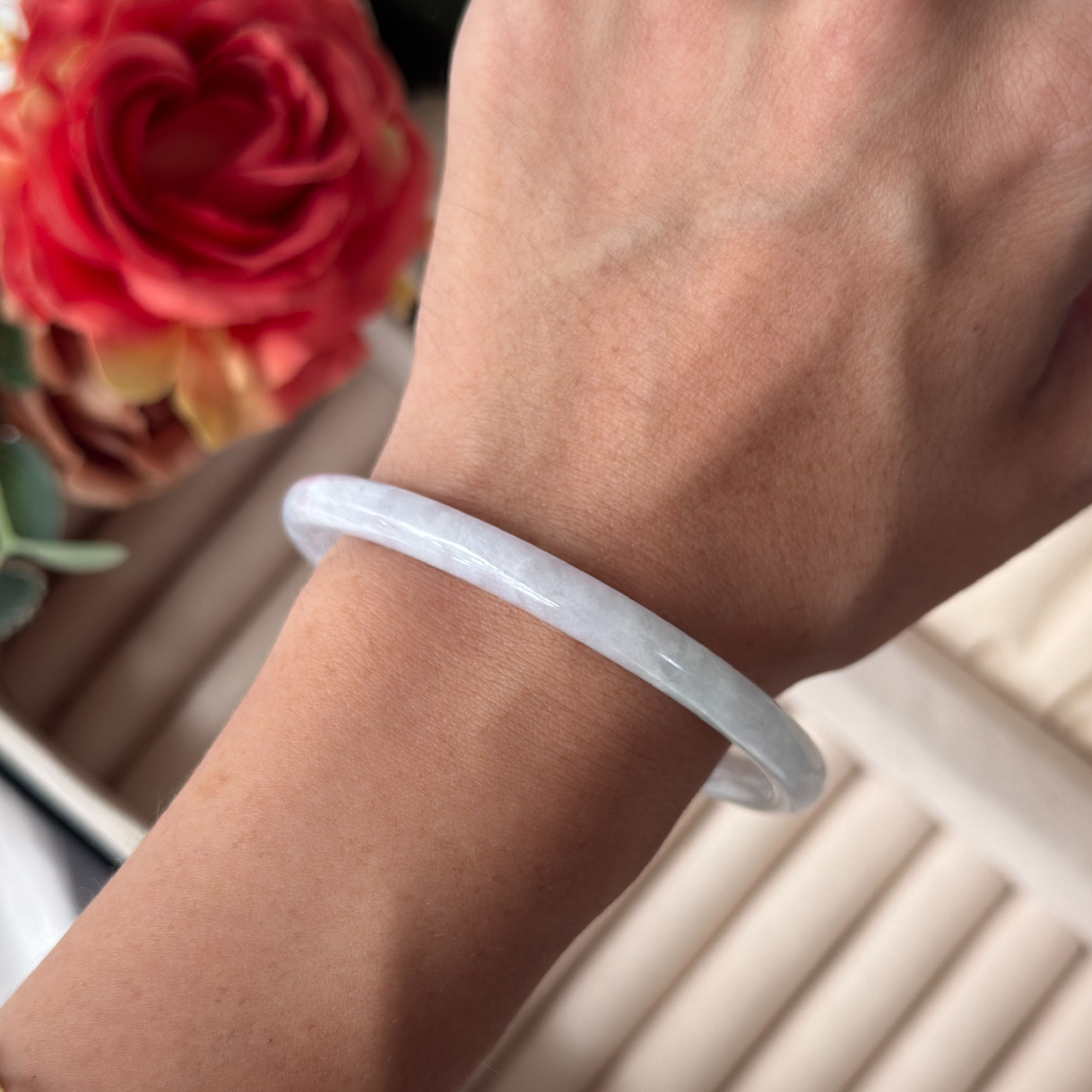 Grade A Dainty Lavender Green Jade Bangle Yuan Tiao - S57+/20.3g