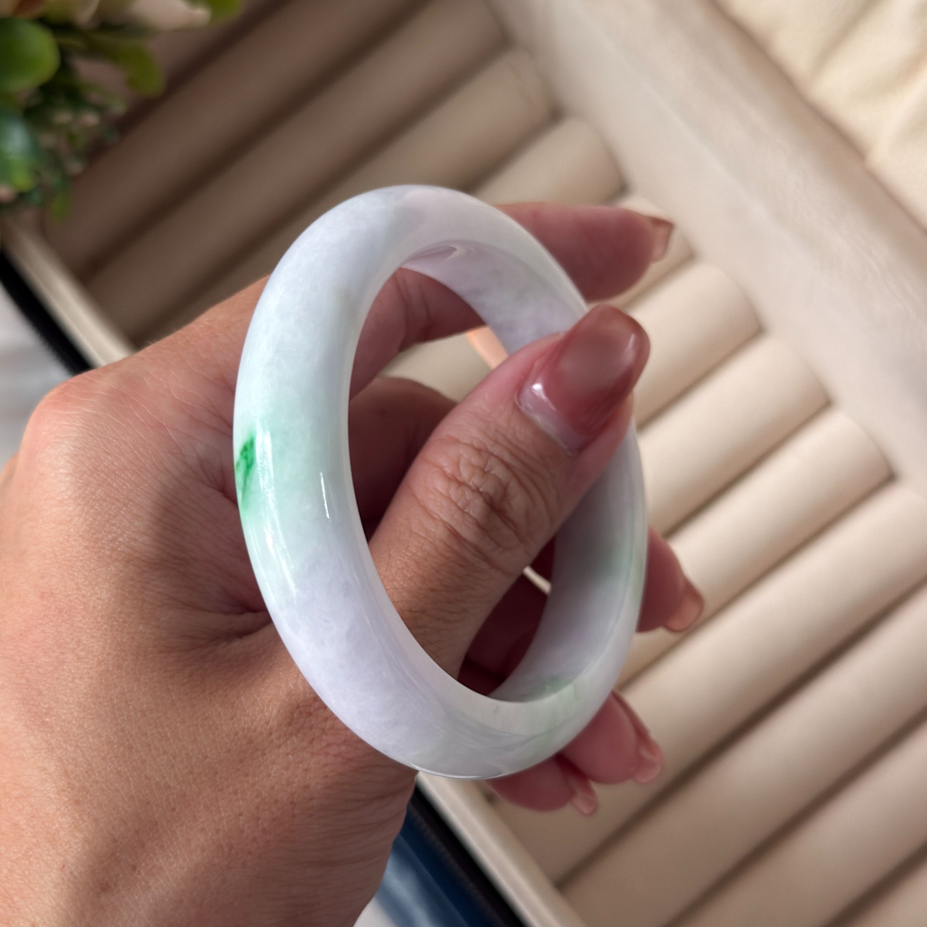 Grade A Wisteria Lavender Green Jade Bangle - S51+/53g