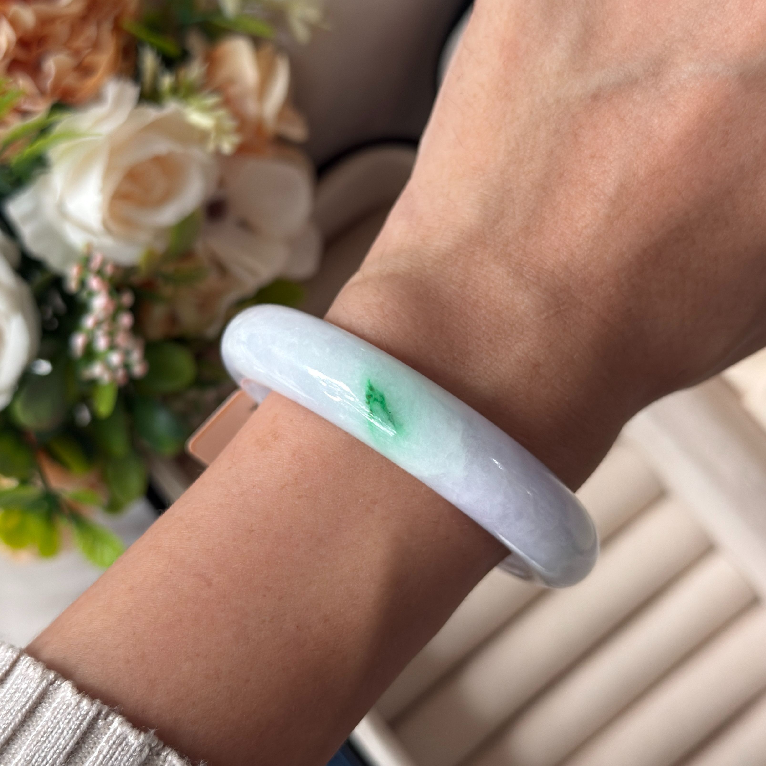 Grade A Wisteria Lavender Green Jade Bangle - S51+/53g