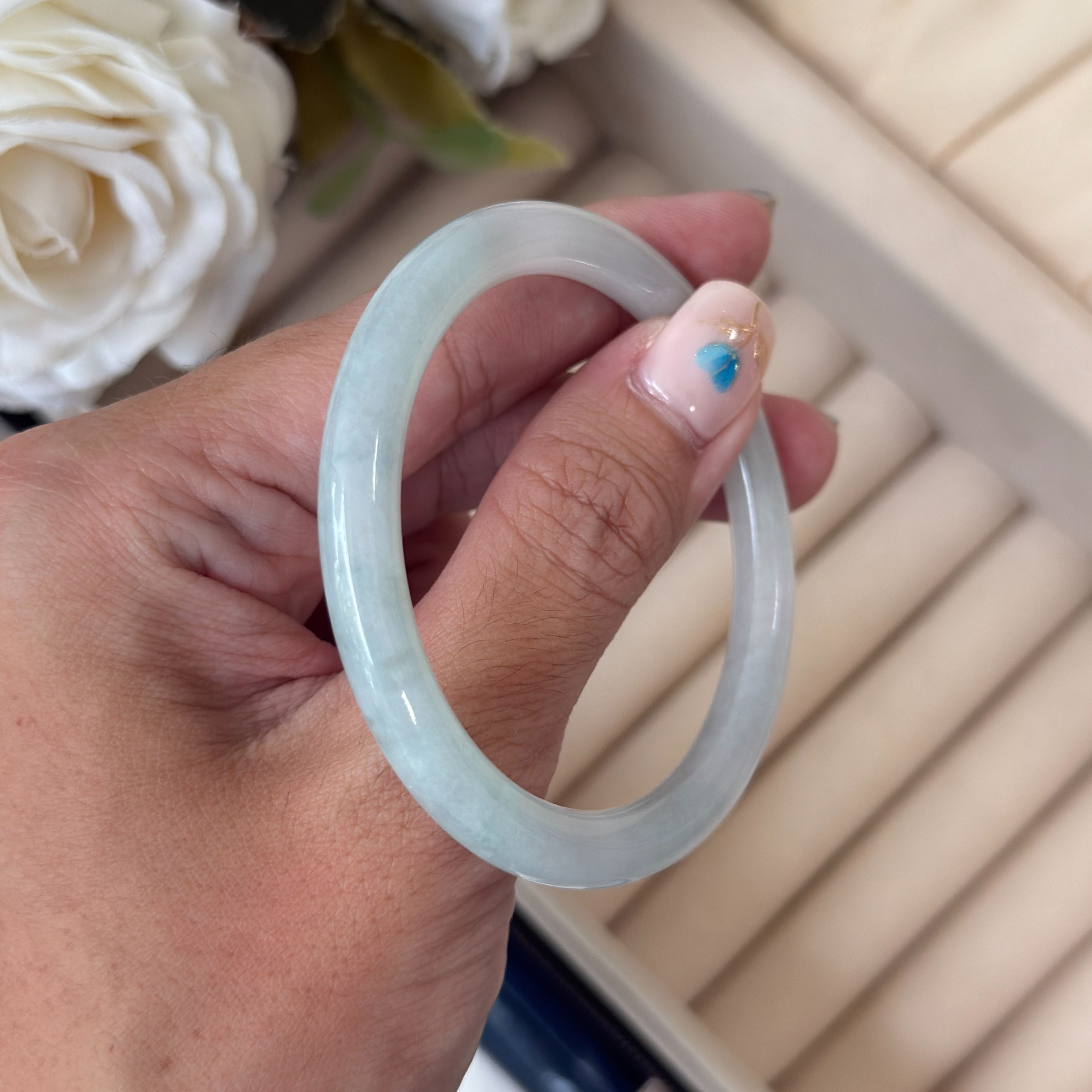 Grade A Tea Green Yuan Tiao Jade Bangle - S51/21.5g