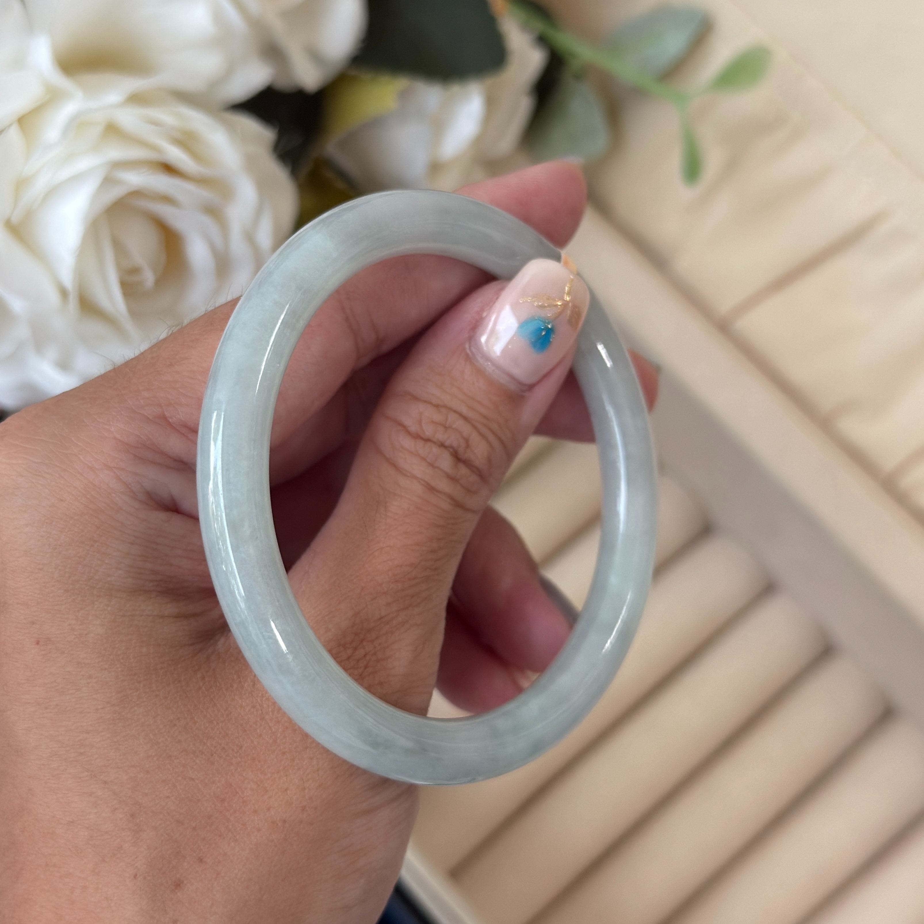 Grade A Tea Green Yuan Tiao Jade Bangle - S56+/31.2g