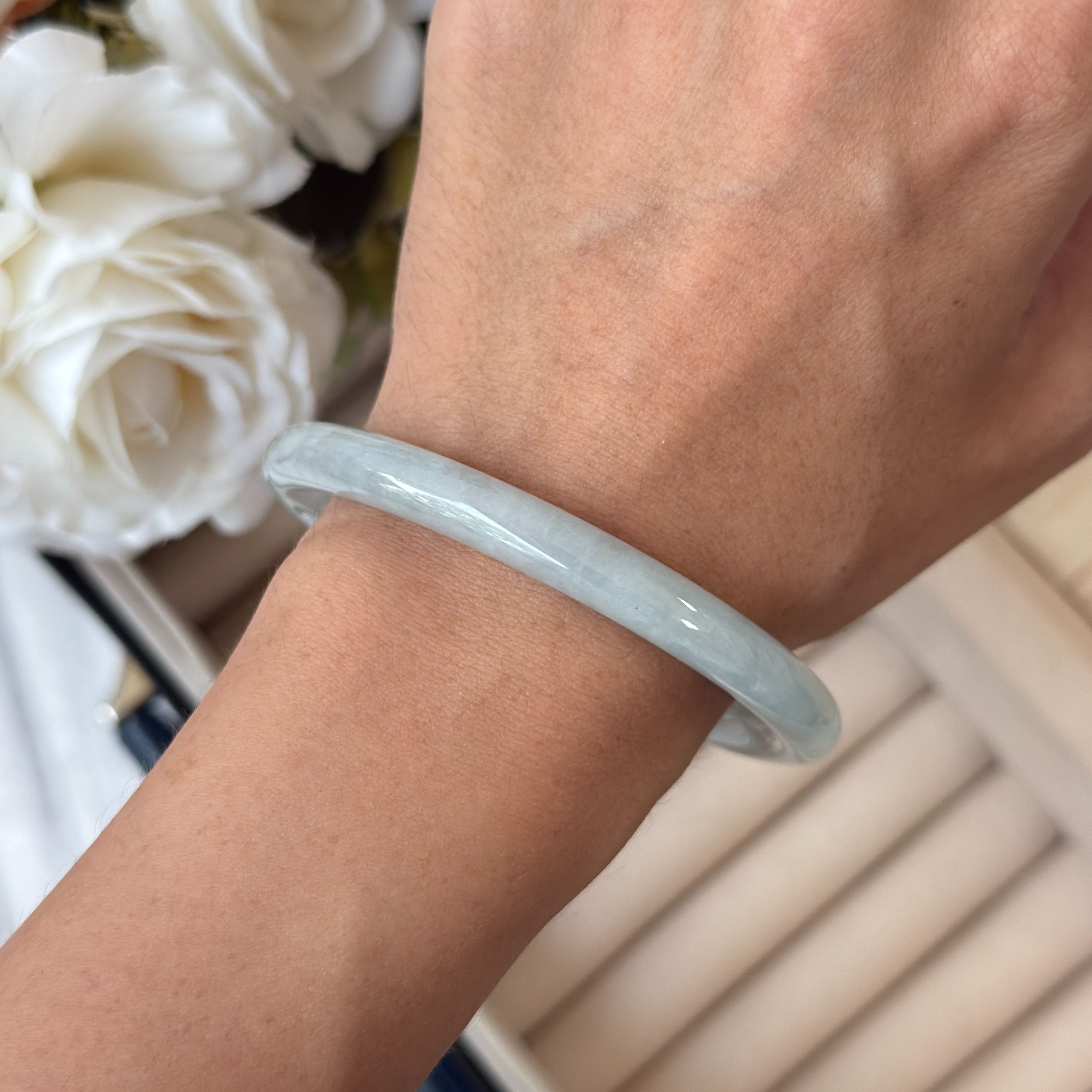 Grade A Tea Green Yuan Tiao Jade Bangle - S56+/31.2g