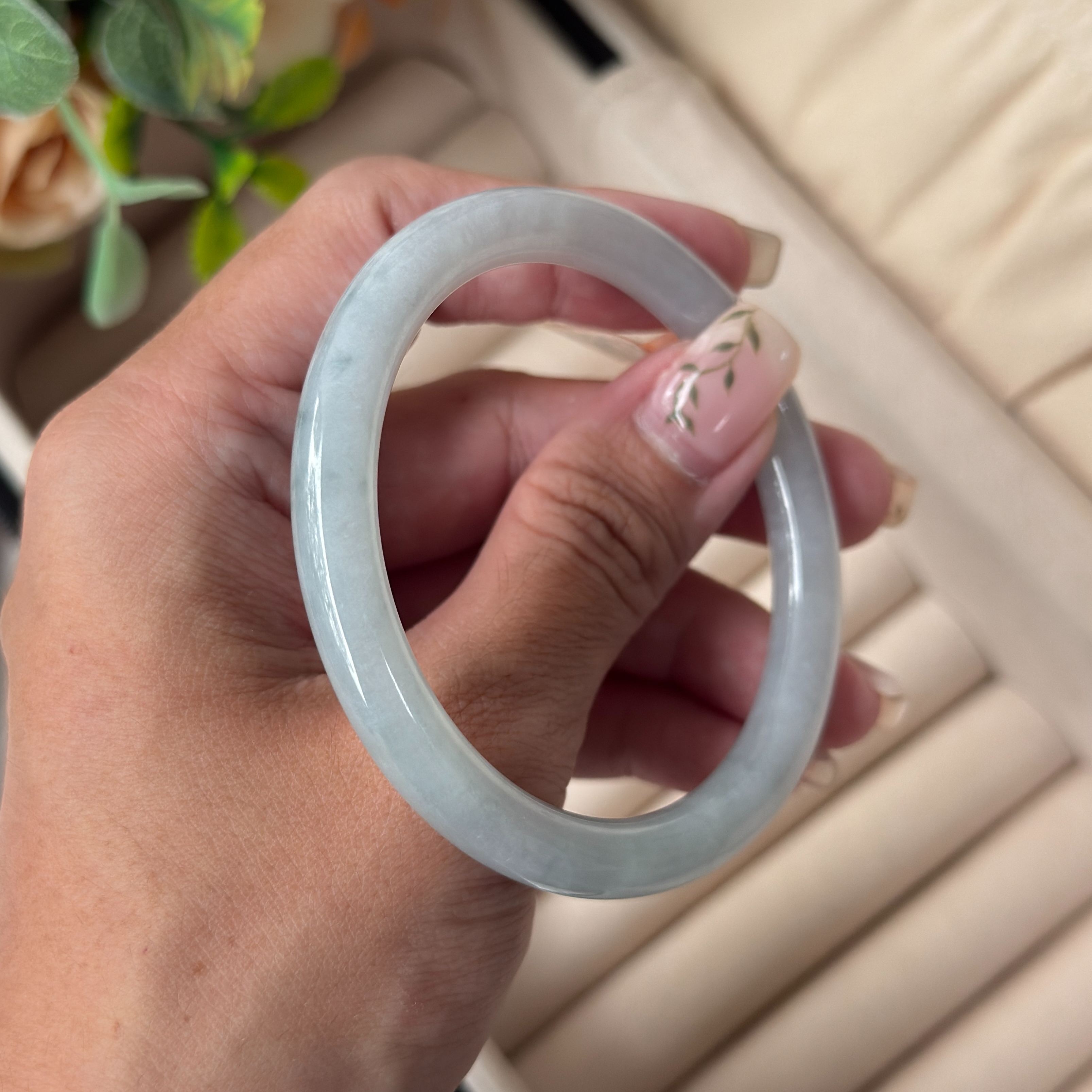 Grade A Tea Green Yuan Tiao Jade Bangle - S55/29.4g