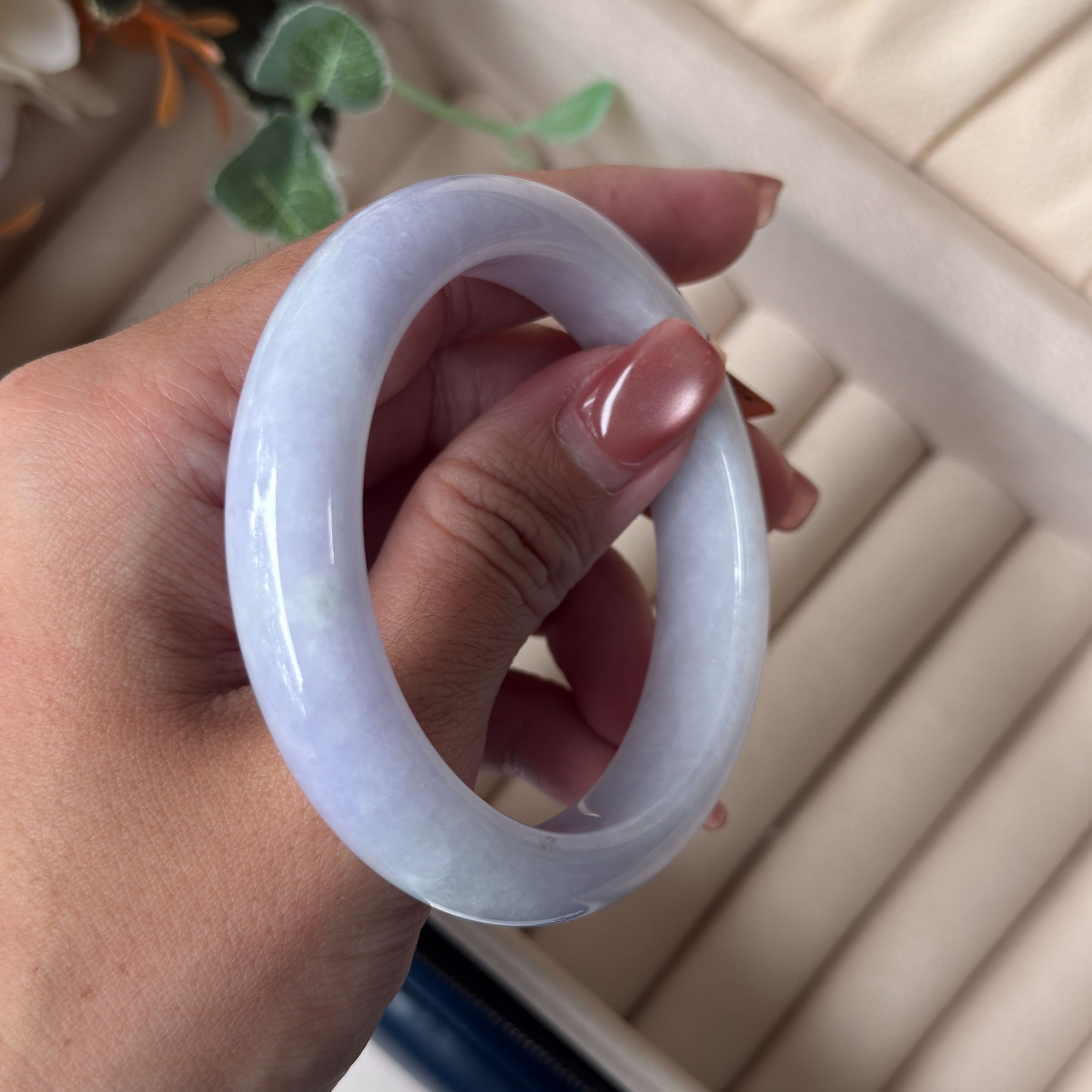 Grade A Snowy Indigo Jade Bangle - S53+/57g