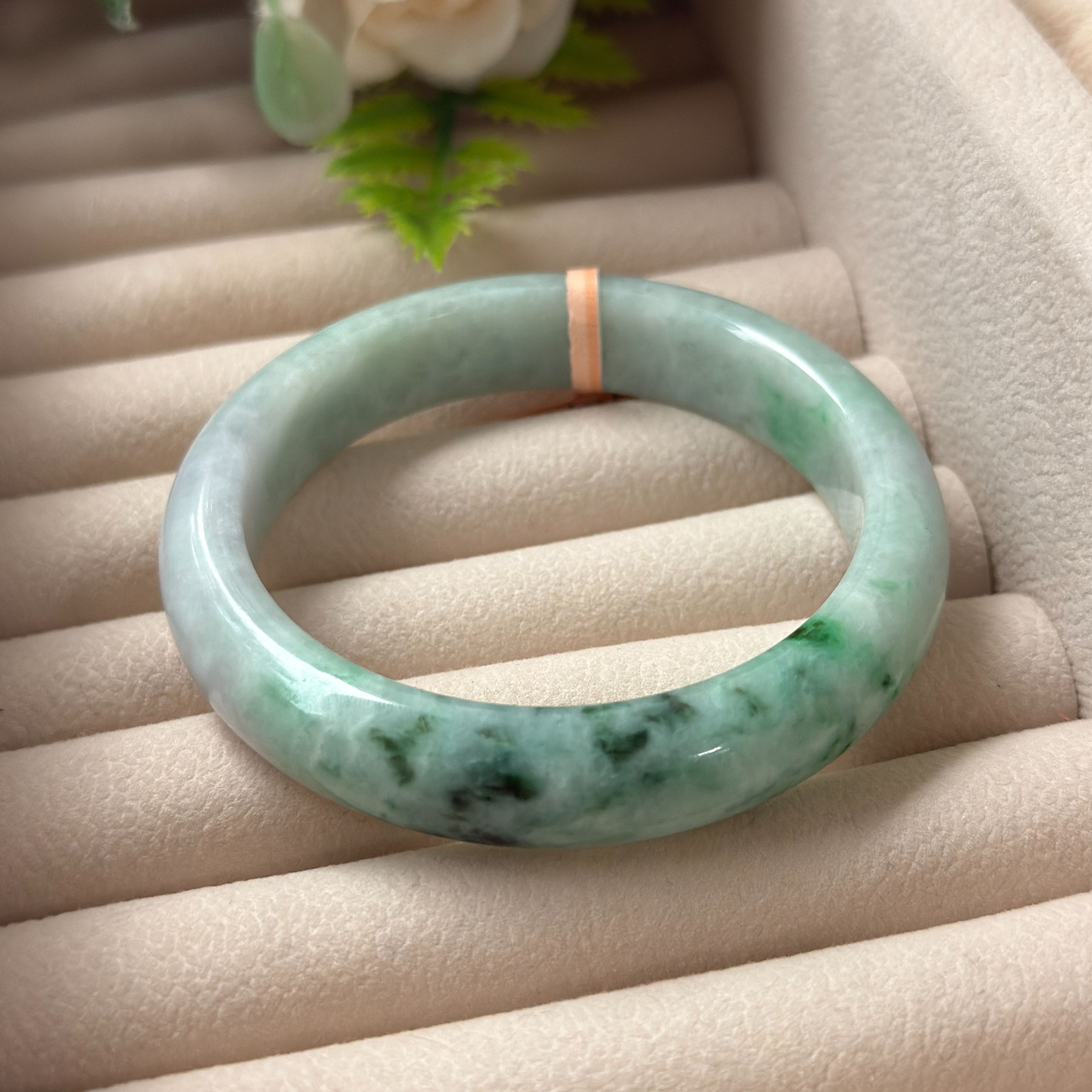 Grade A Lavender Flora Green Jade Bangle - S56/57.6g