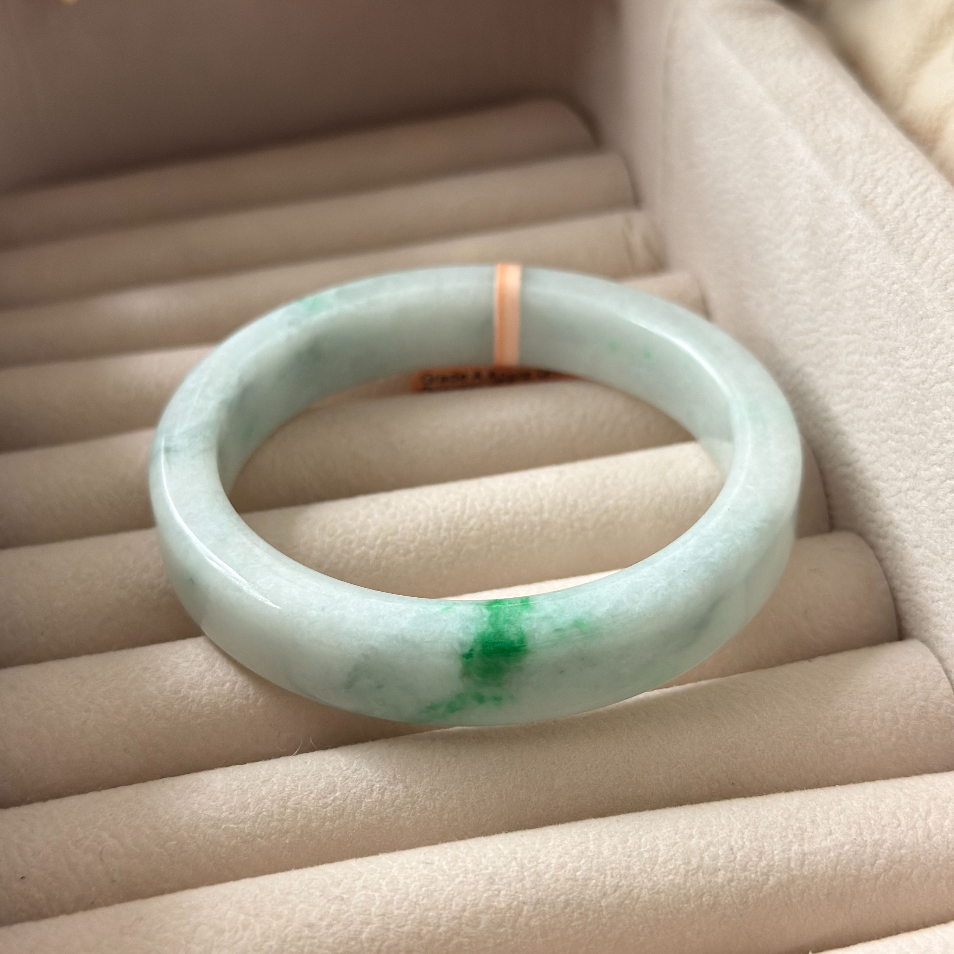 Grade A Apple Green Princess Cut Jade Bangle - S57+/58g